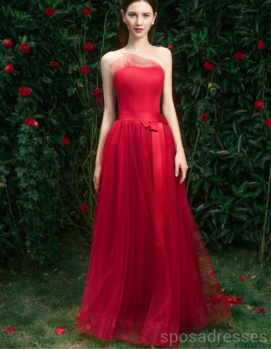Bright Red Lace Tulle Short Mismatched Bridesmaid Dresses - Elegant & Affordable Wedding Party Attire for Bachelorette, Bridal Shower & Formal Events | Style WG537