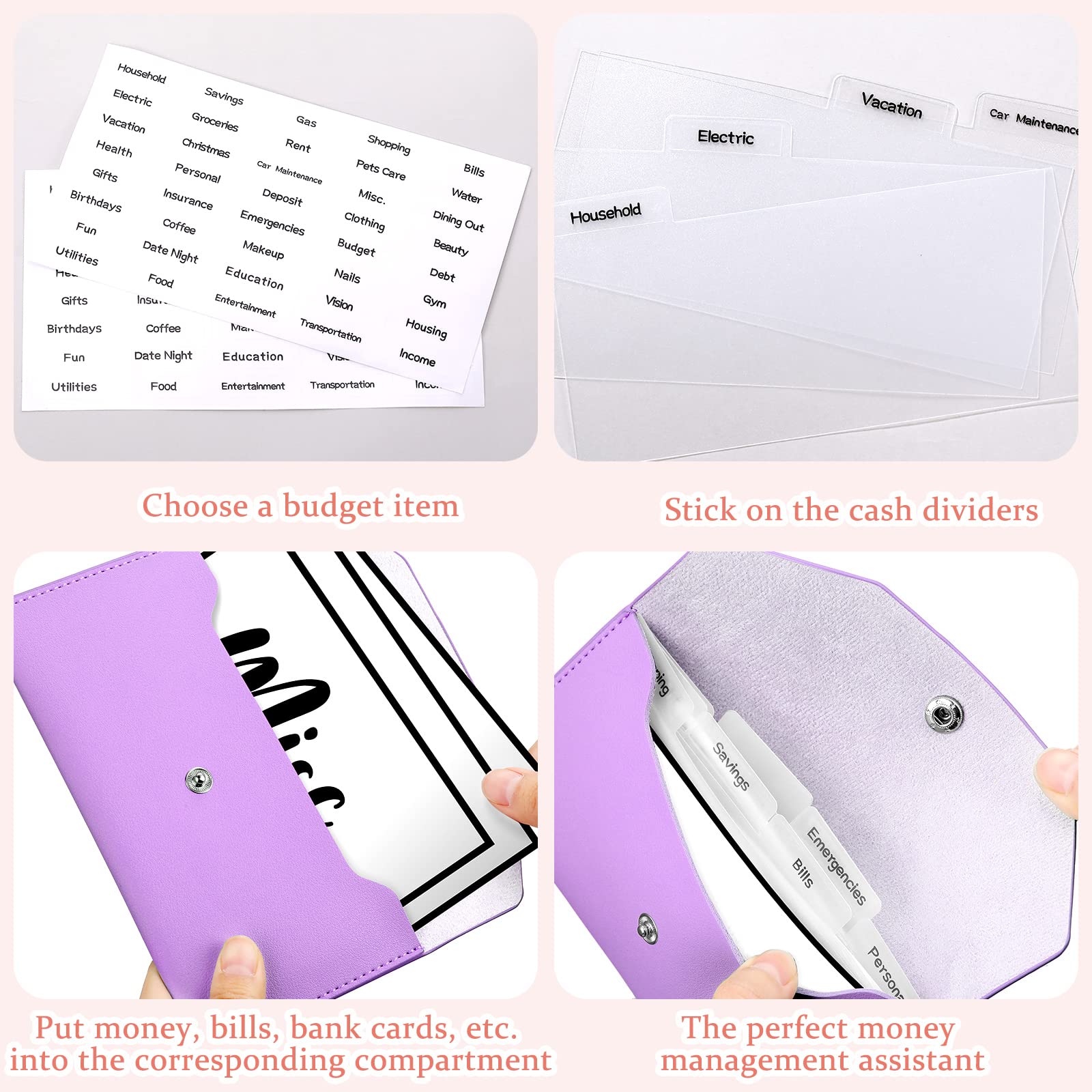 Frienda 11-Piece PU Leather Cash Envelope Wallet Set - Reusable Budget Organizer with Dividers for Bills & Money Management (Purple) - Perfect for Personal Finance, Savings Goals & Cash Envelope System