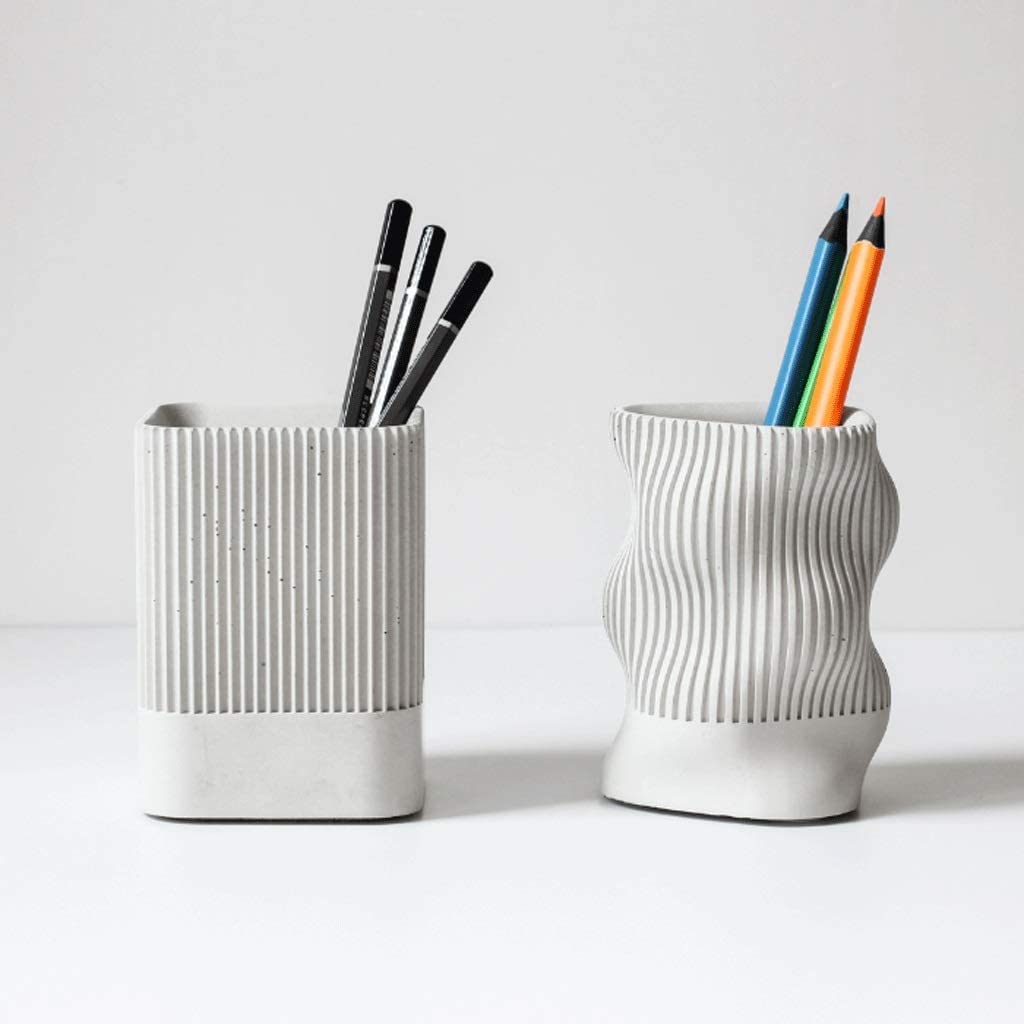 Concrete Pen Holder & Desk Organizer - Wavy Shape Pencil Cup for Office & Home, Minimalist Cement Pencil Holder for Men & Women | Perfect for Desks, Study Tables & Workspace Organization