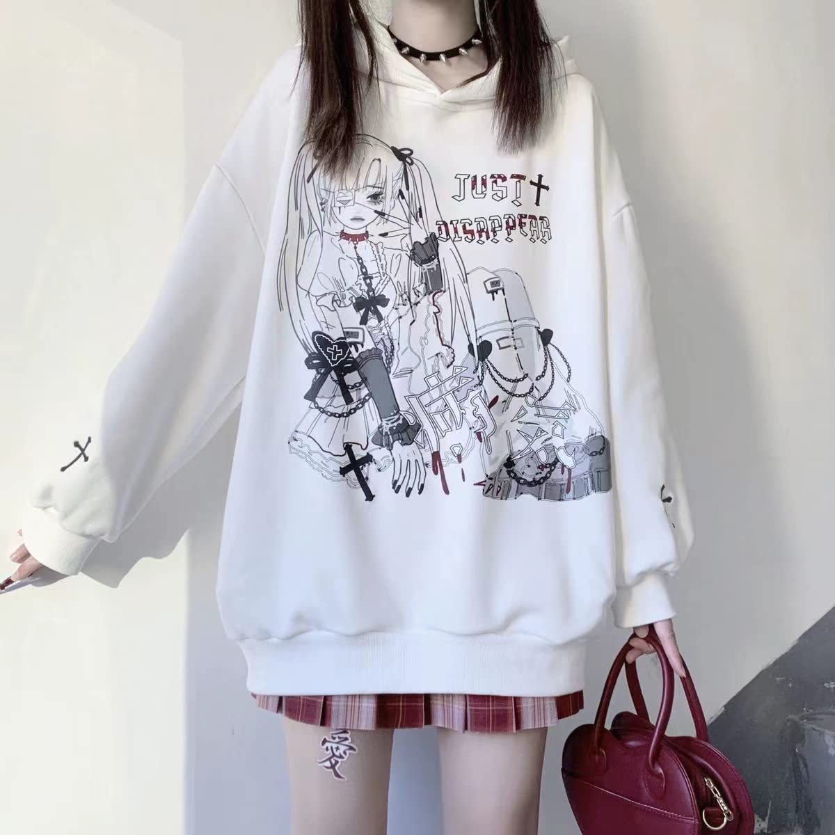YUESUO Japanese Harajuku Kawaii Anime Girl Hoodie - Cute Oversized Sweatshirt for Teens | Emo Gothic Pullover | Perfect for Cosplay, School Fashion & Streetwear