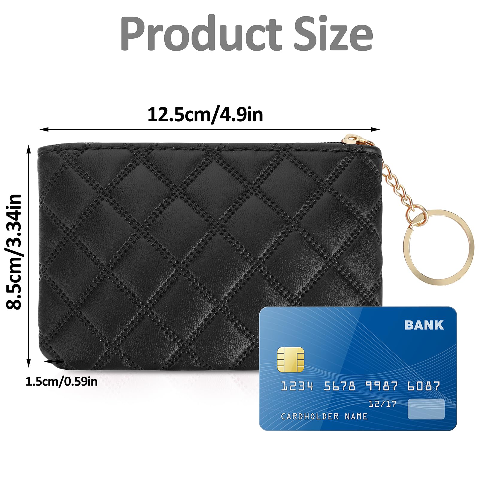 Simarro Small Coin Purse for Women & Men - Double Embossed Rhombus PU Leather Zipper Wallet - Compact Keychain Mini Coin Bag for Cash, Cards & Keys - Perfect for Travel, Shopping & Everyday Use (Black)