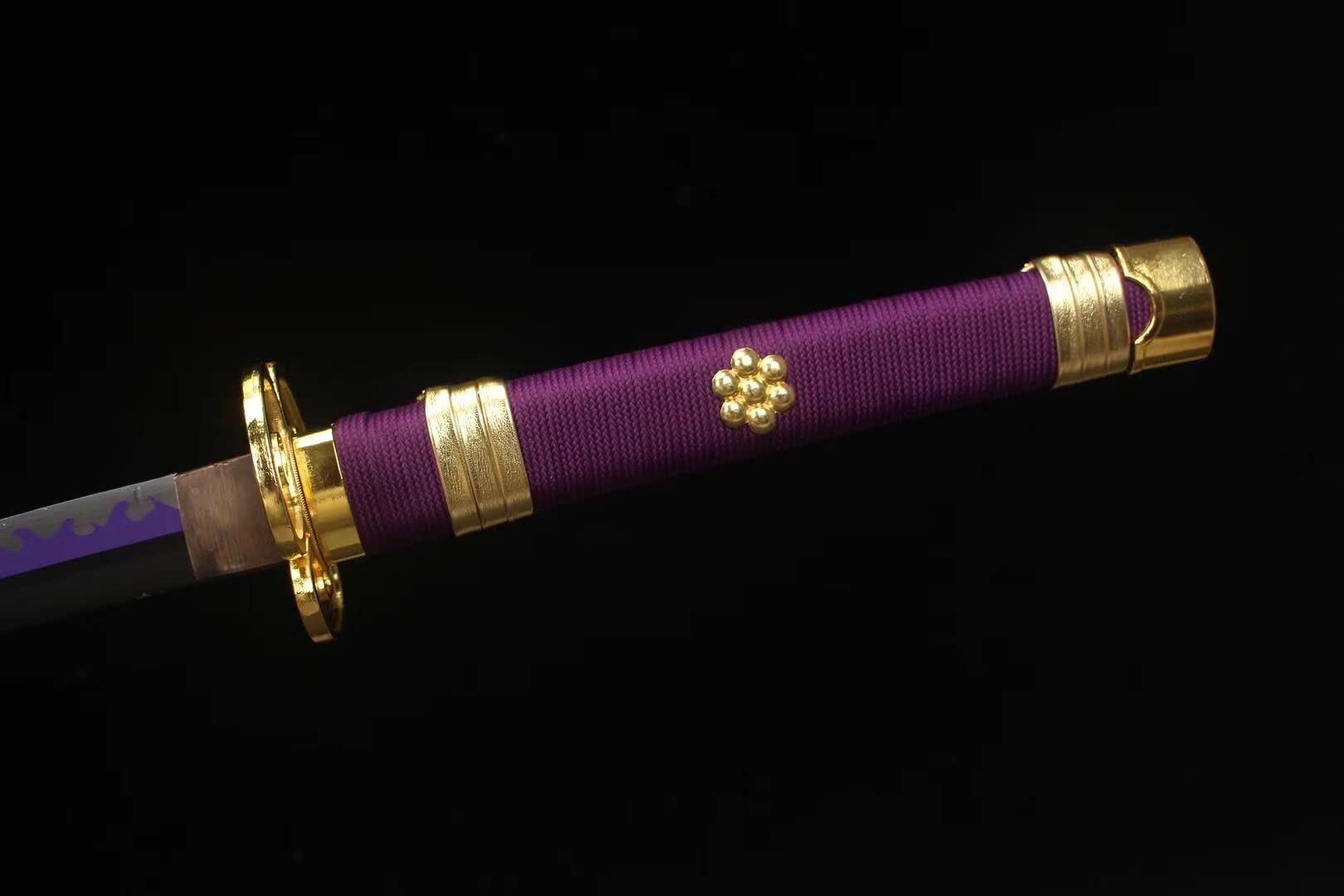 Sharp One Piece Roronoa Zoro Enma Katana - 1045 Carbon Steel Purple Blade Japanese Anime Cosplay Sword - Perfect for Cosplay, Halloween, and Anime Conventions