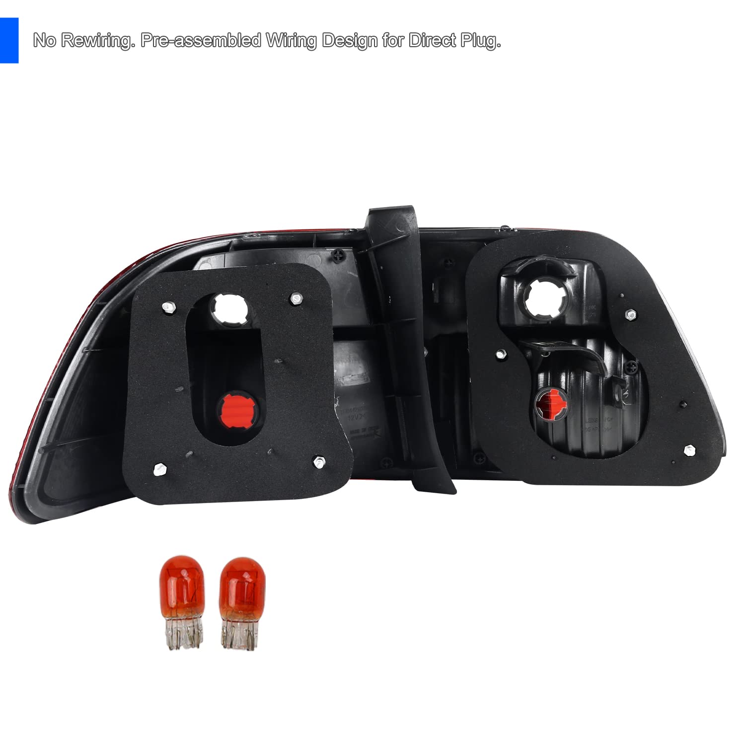Spec-D Tuning Red LED Tail Lights for 1999-2000 Honda Civic 4-Door Sedan - Left & Right Pair Assembly - Enhanced Style & Night Visibility for Street & Show Cars