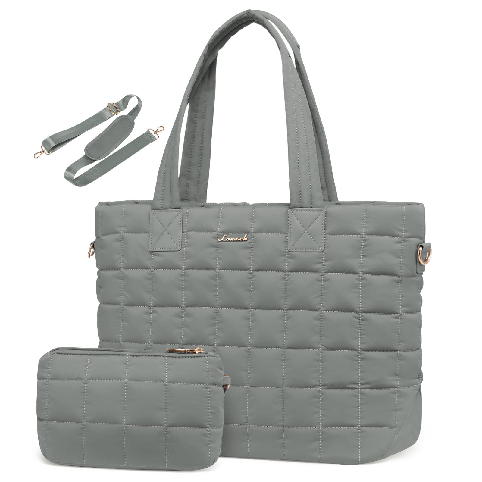 LOVEVOOK Large Puffer Tote Bag for Women - Quilted Zipper Work Bag | Lightweight & Stylish | Perfect for Office, Travel & Shopping
