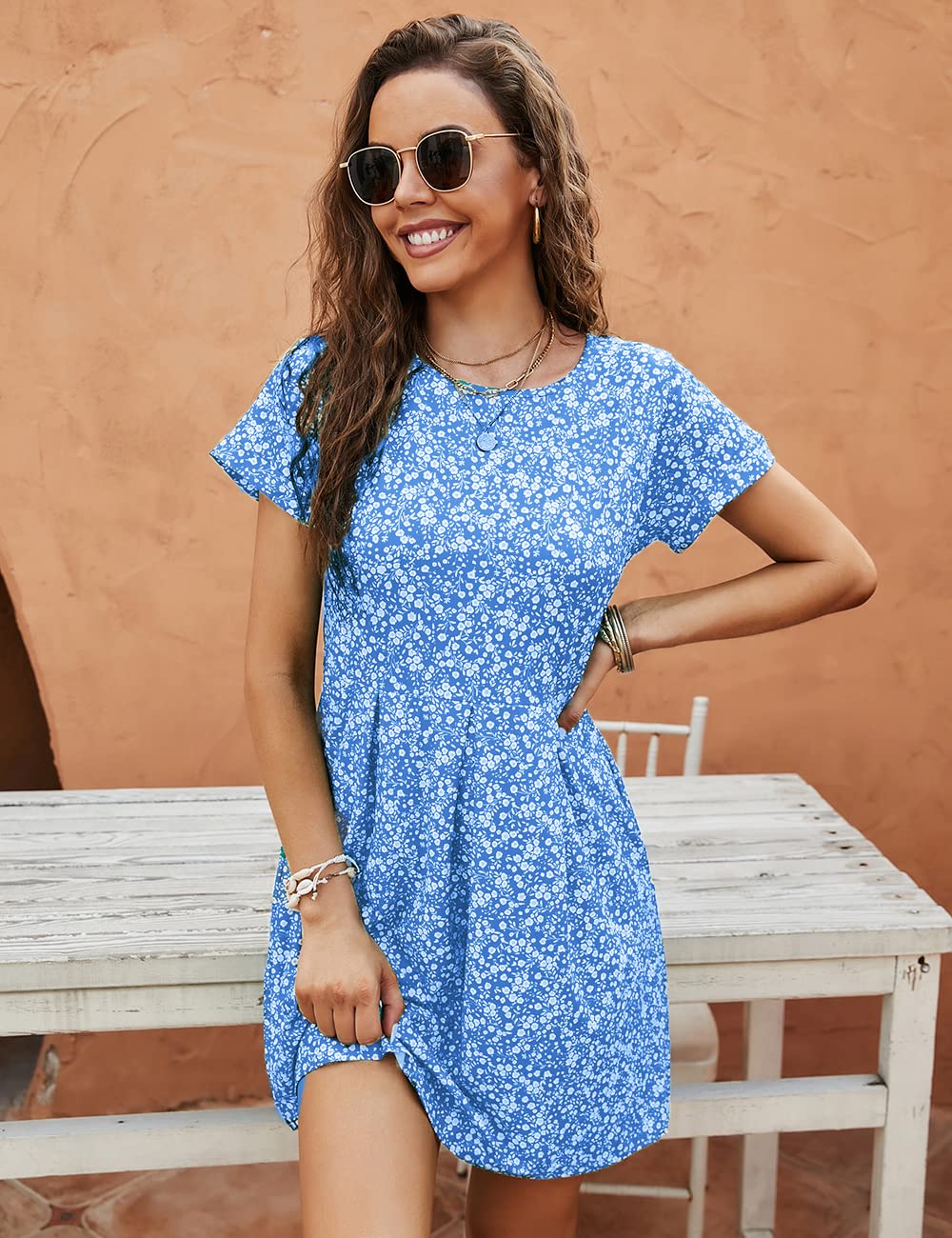 Naggoo Women's Summer Striped Short Sleeve T-Shirt Dress - Casual Swing A-Line Dress with Pockets | Perfect for Beach Outings, Picnics & Summer Vacations