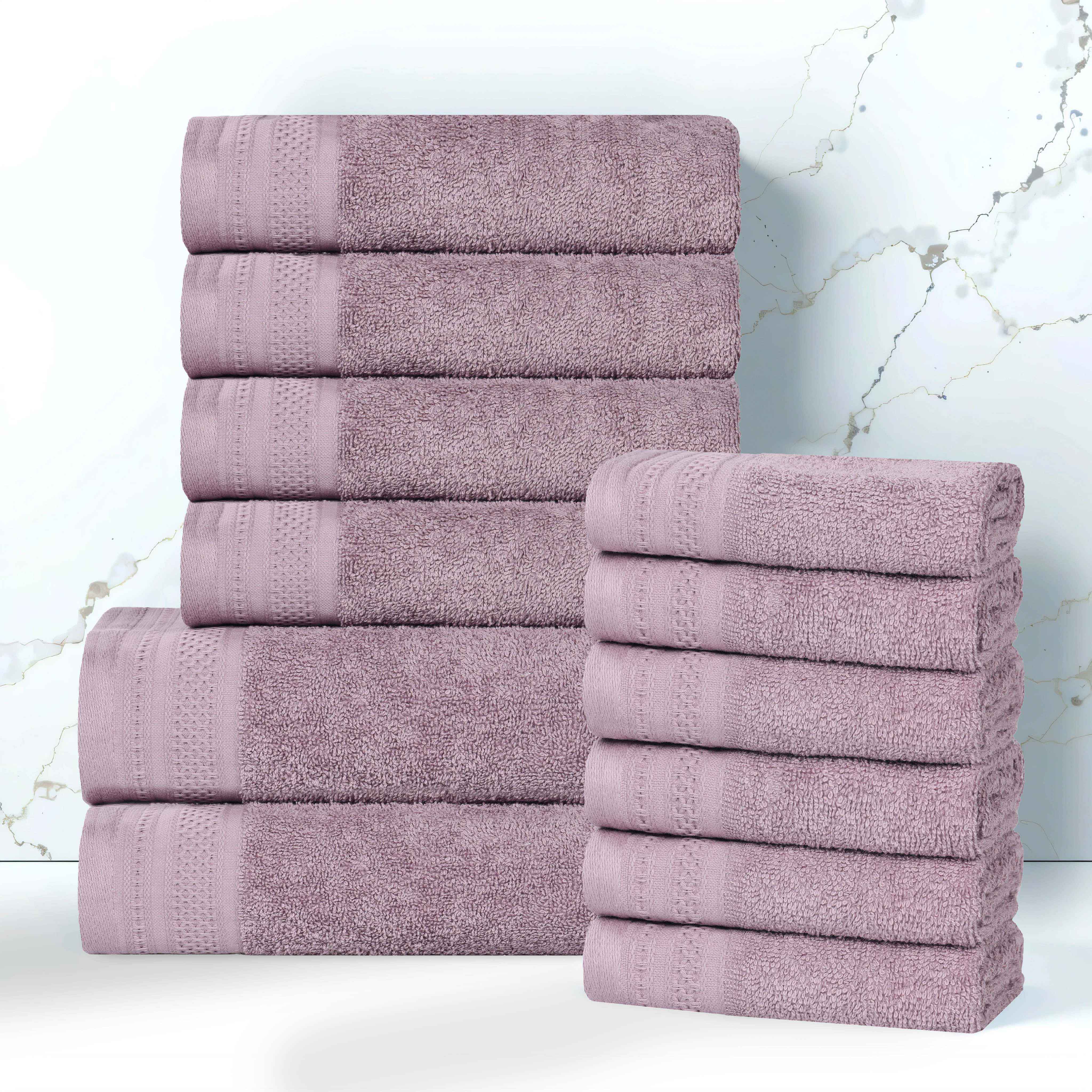 Premium Honeycomb Textured Waffle Border 12-Piece Luxury Cotton Towel Set - Soft & Absorbent Bath, Spa, and Guest Towels for Home & Hotel Use