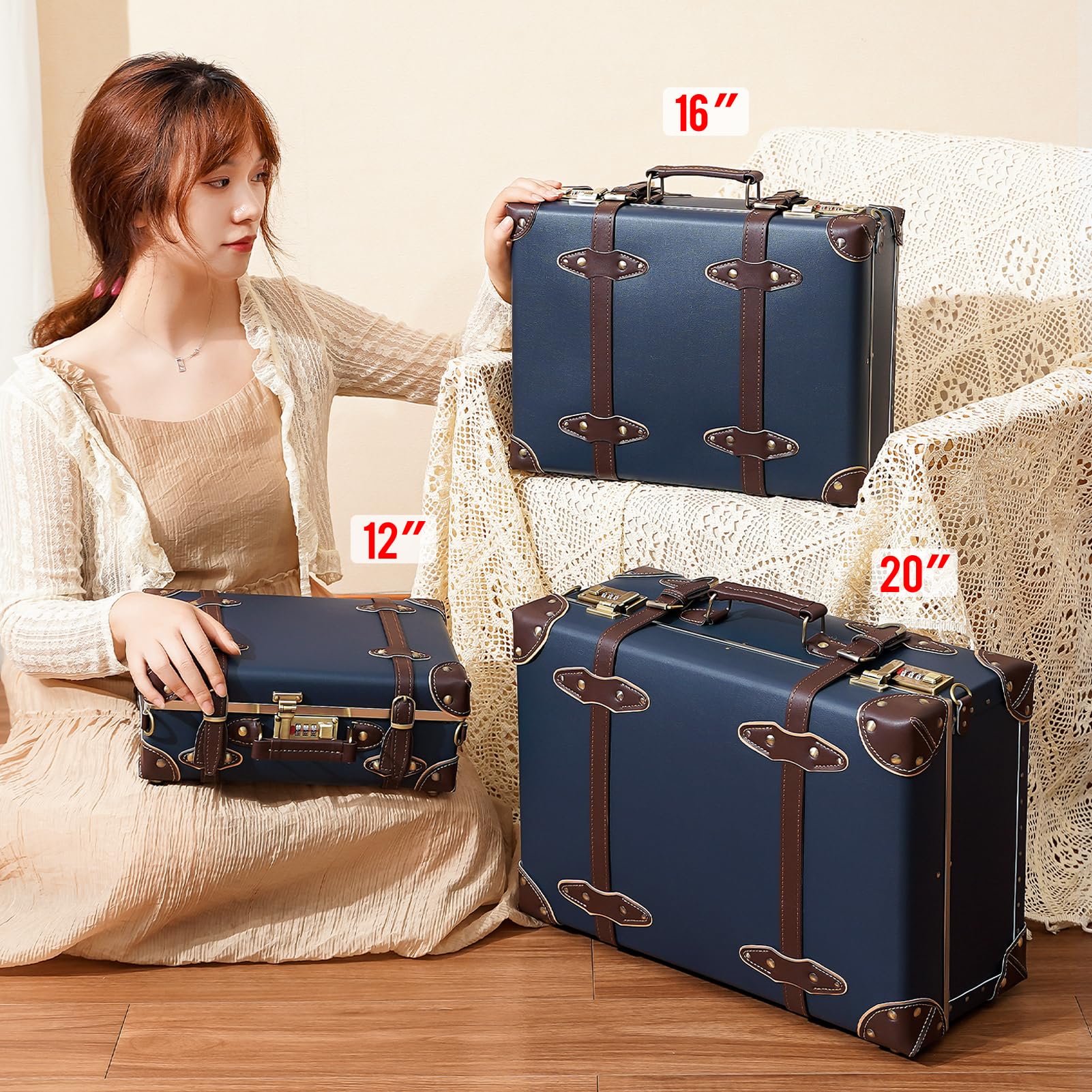 Vintage Leather Carry-on Suitcase - Cute Mini Overnight Trunk with Shoulder Strap for Women | Perfect for Weekend Getaways, Business Trips & Airplane Travel