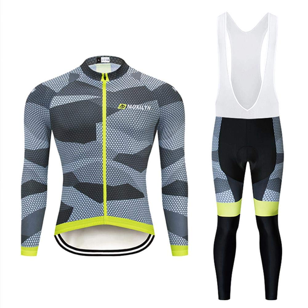 Men's Pro Cycling Jersey Set - Long Sleeve Quick Dry Bike Jacket & Bib Shorts with 9D Padding - Breathable Performance Cycling Outfit for Road Biking, Mountain Biking & Training