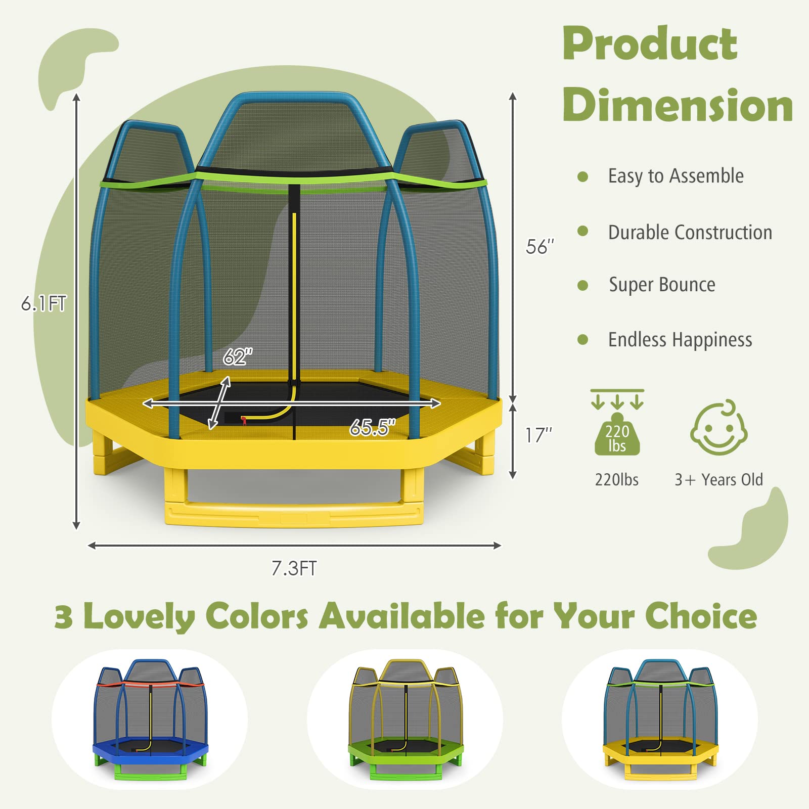 Giantex 7 Ft Trampoline for Kids with Safety Net - Heavy Duty Steel Frame Toddler Trampoline for Indoor & Outdoor Use - Perfect Gift for Boys & Girls Ages 3-8 - Backyard, Playroom, Birthday Party Fun