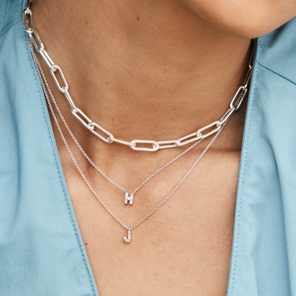 Diamond Letter J Necklace in Sterling Silver - Elegant Personalized Jewelry for Women, Perfect for Gifts, Anniversaries & Everyday Wear
