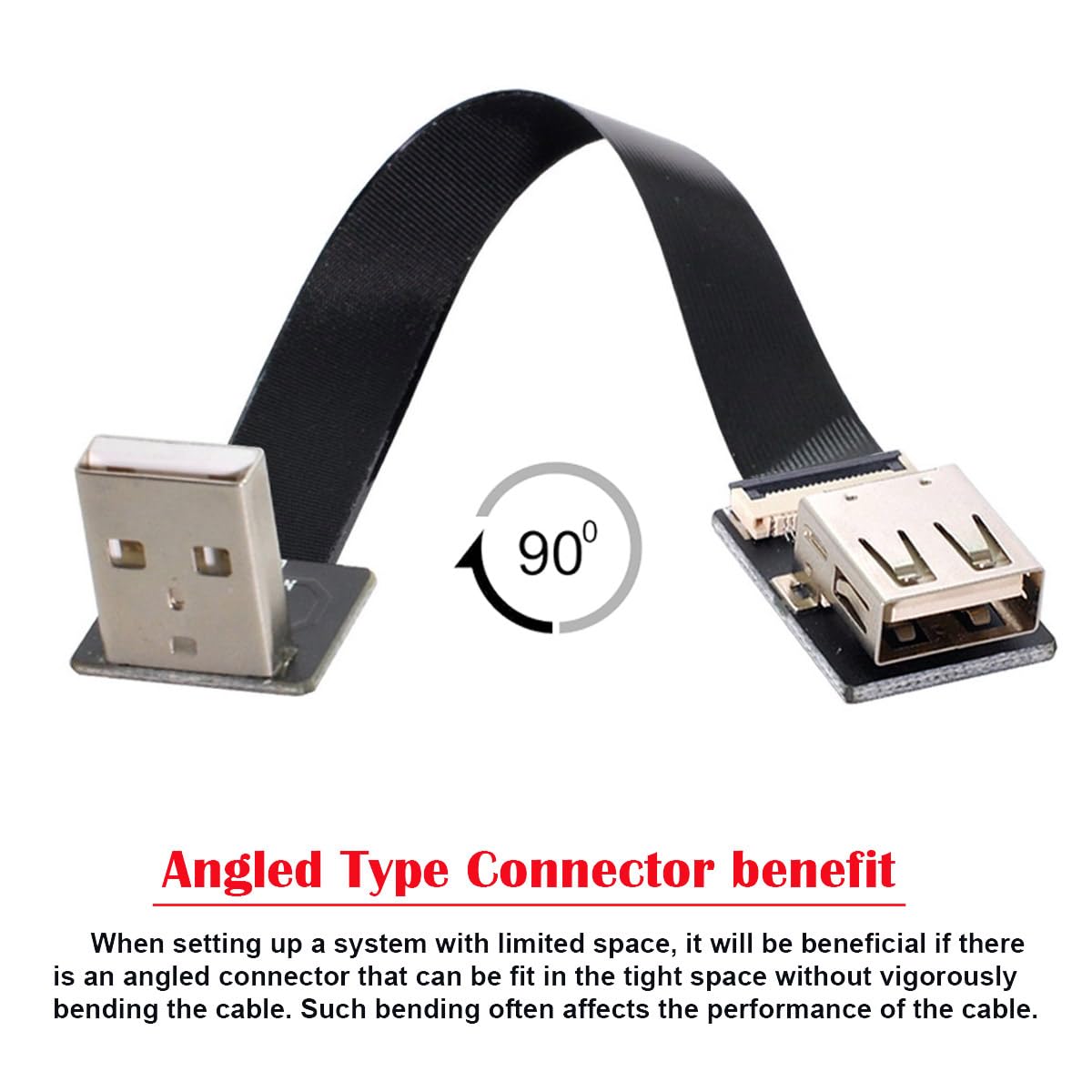 cablecc Down Angled USB 2.0 Type-A Male to Female Extension Data Flat Slim FPC Cable - 50cm for FPV Drones, Disk Drives, Scanners & Printers | Perfect for Tight Spaces & Device Connectivity