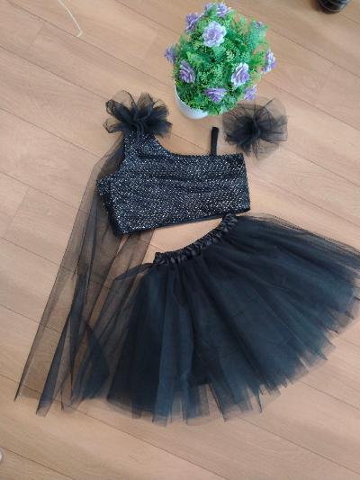 Black Net One Shoulder Kids Party Dress - Elegant & Stylish for Birthday, Pageant, and Special Occasions