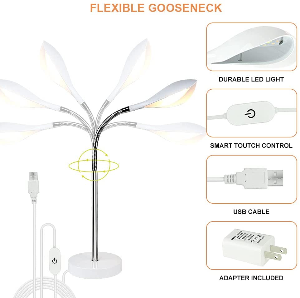 DLLT Minimalist White Table Lamp - Dimmable LED Desk Lamp with 3 Light Modes, Touch Control & 360° Adjustable Neck | Eye-Caring Reading Light for Office, Study, Bedroom, Dorm | USB Powered Nightstand Lamp for Work, Reading & Relaxation