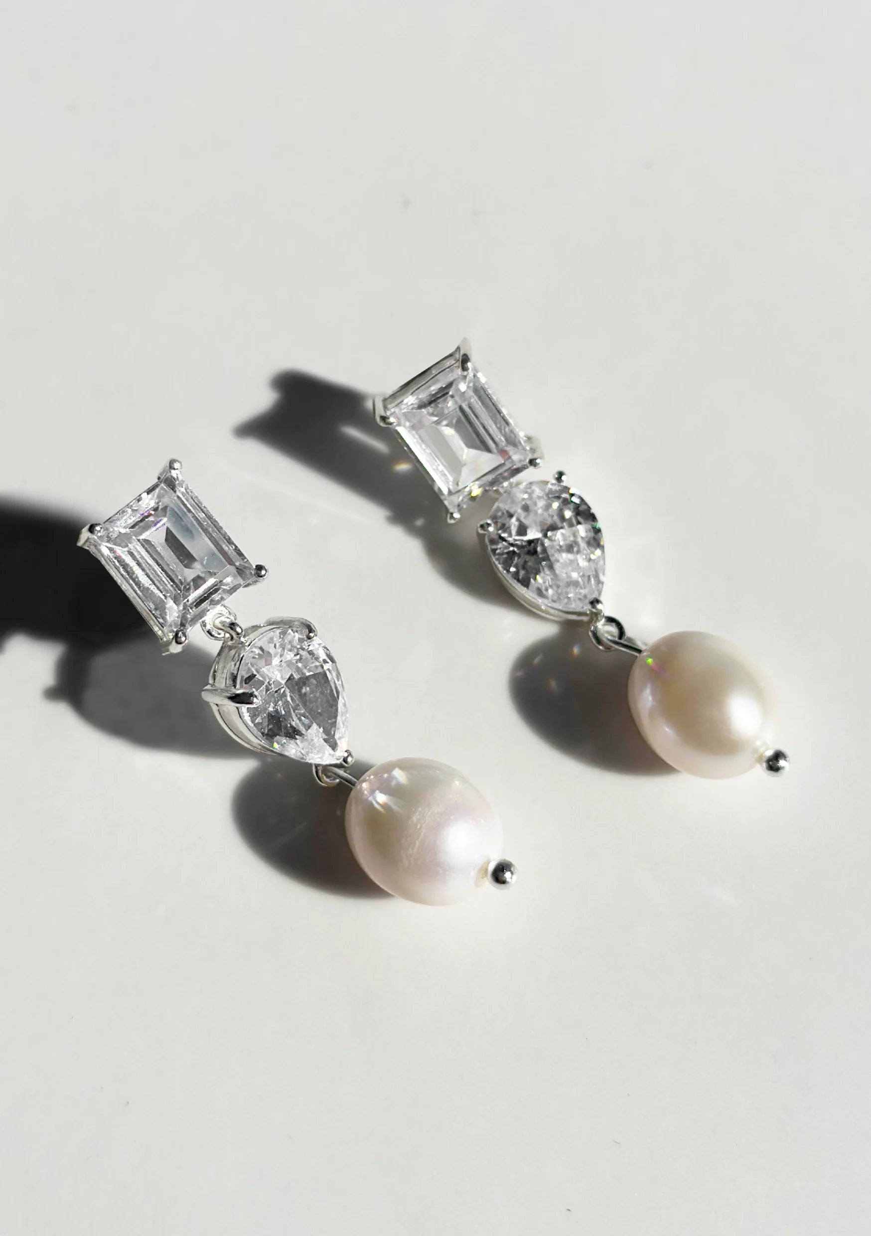 Lola Knight Charlie Crystal and Pearl Bridal Drop Earrings - Sterling Silver Wedding Jewelry for Brides, Bridesmaids, and Formal Occasions