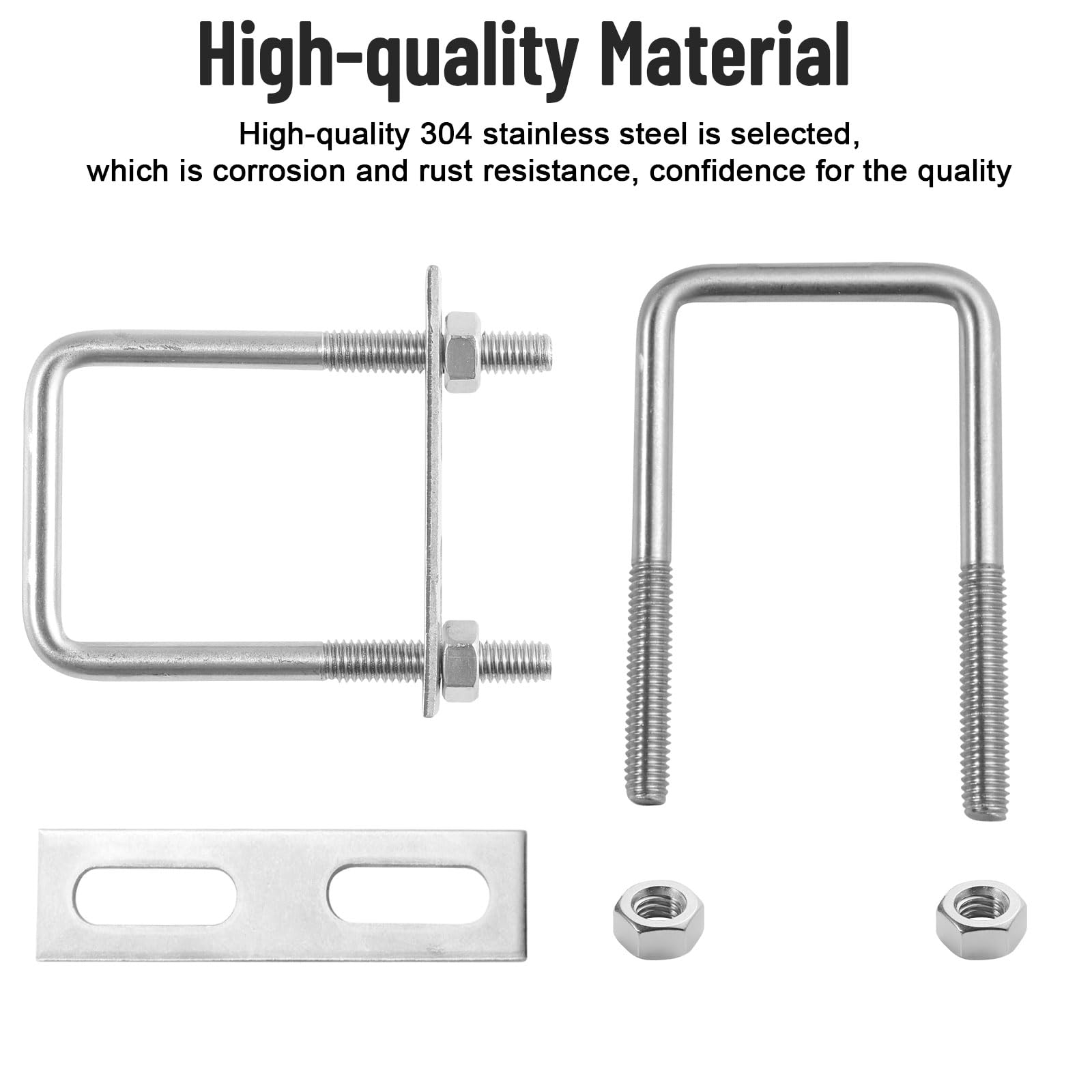 Polifish 6 Pack M6 x 35 x 70mm 304 Stainless Steel Square U-Bolts with Nuts & Washers - Heavy Duty Tie Down U Clamps for Auto, Trailer, Boat, RV, and Marine Applications - Rustproof Fasteners for Secure Cargo Transport