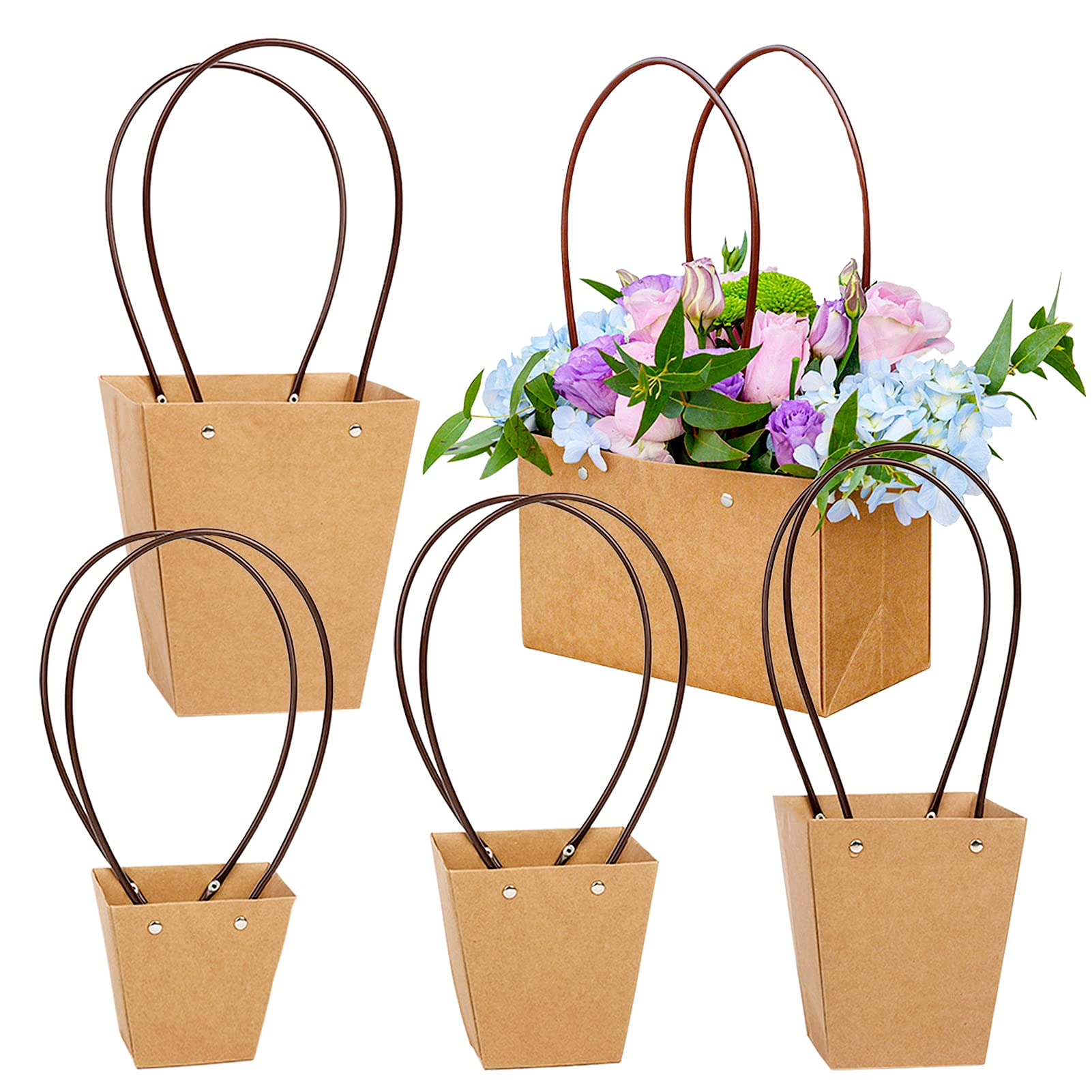 5-Piece Kraft Waterproof Flower Bouquet Bags - Eco-Friendly Fresh Flower Gift Wrapping for Florists, Birthday, Wedding & Bridal Shower - Perfect for Bouquet Packaging, Floral Arrangements & Gift Giving