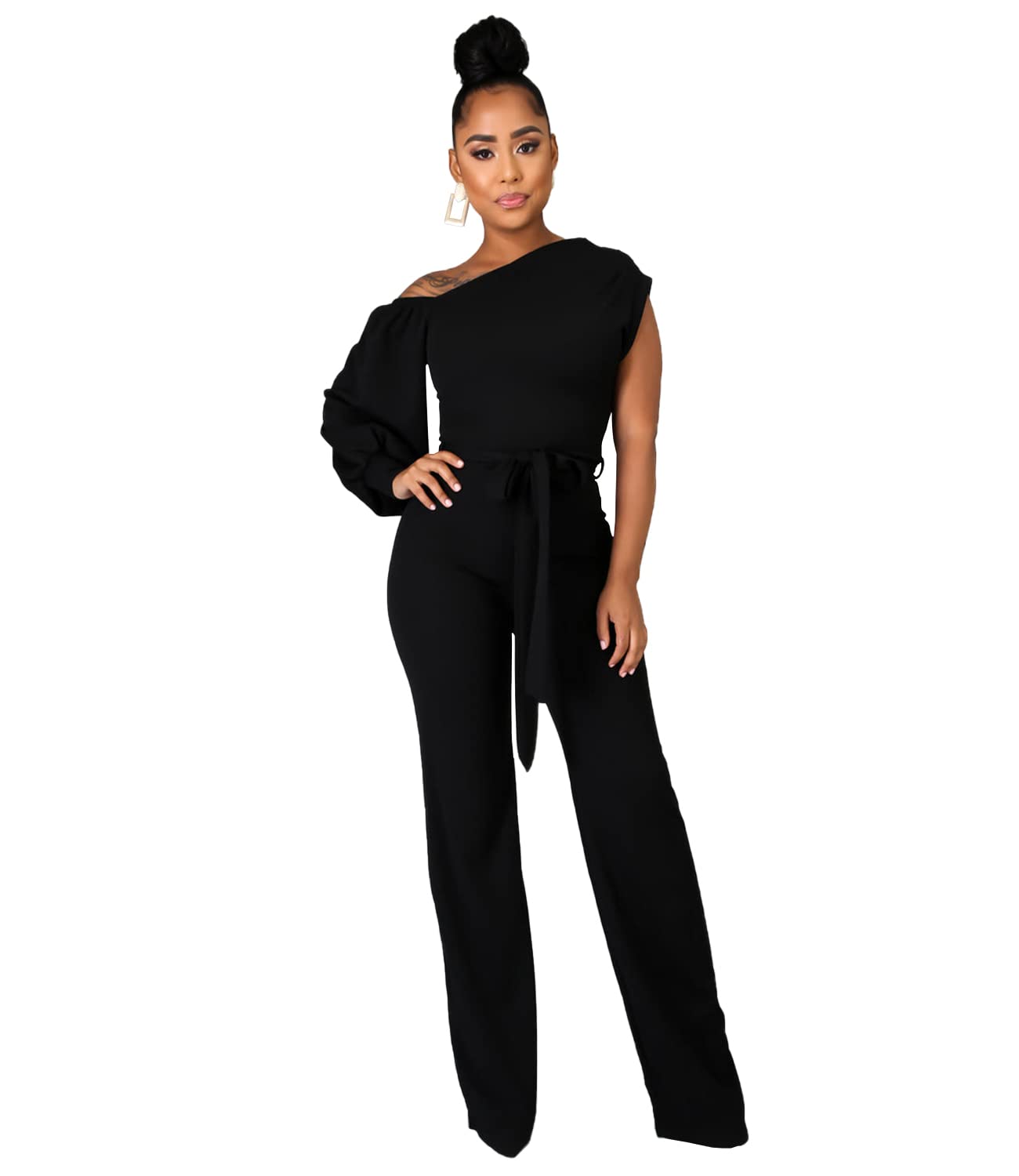 DeftSharp 2025 Women's Sexy Cocktail Party Romper - Back Zip Belt Long Jumpsuit for Clubwear, Office Casual & Night Out | Perfect for Dating, Girls Night & Special Occasions
