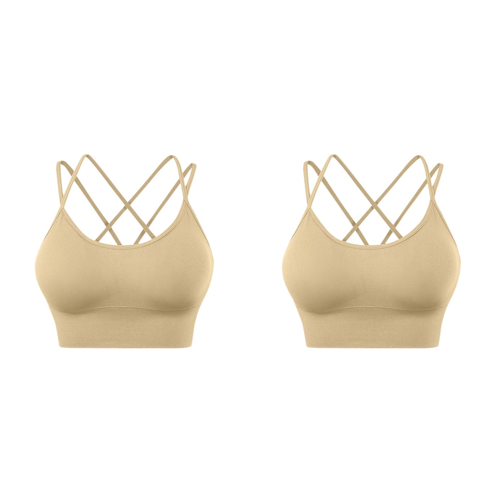 Women's Criss-Cross Back Padded Sports Bra - Medium Support Yoga & Workout Bra with Strappy Design - 2 Pack for Running, Gym & Active Lifestyle