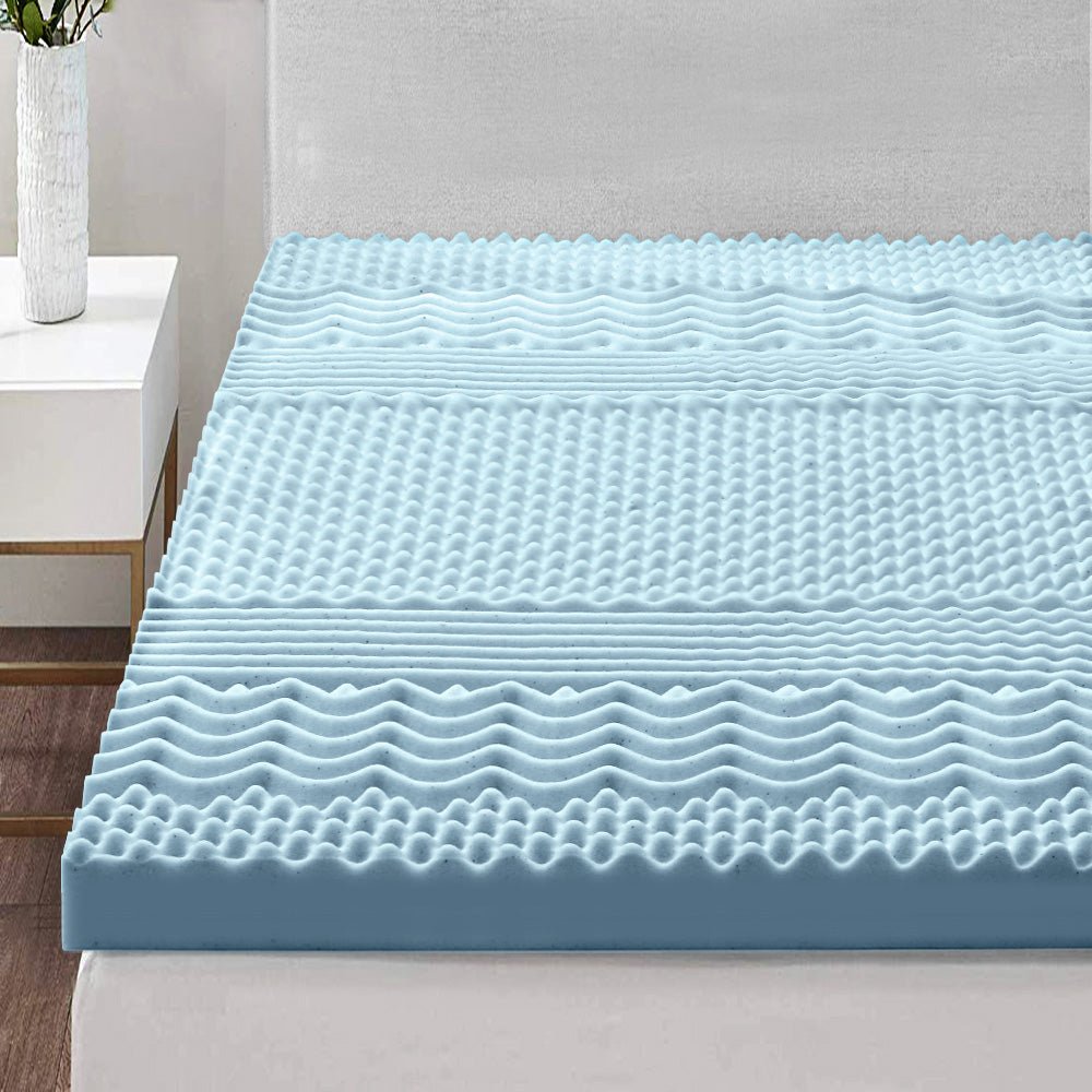 7-Zone Cooling Gel Memory Foam Mattress Topper with Breathable Bamboo Cover - 8cm Thick Single Size for Back Pain Relief & Pressure Relief - Perfect for Hot Sleepers, Side Sleepers & Bedroom Comfort