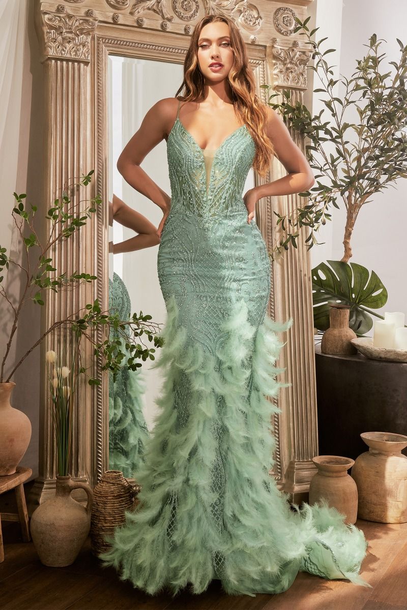 Aksana LaDivine CC1608 Feather Mermaid Prom Dress - Elegant Long Formal Gown with Feather Details for Homecoming, Quinceañera & Evening Events