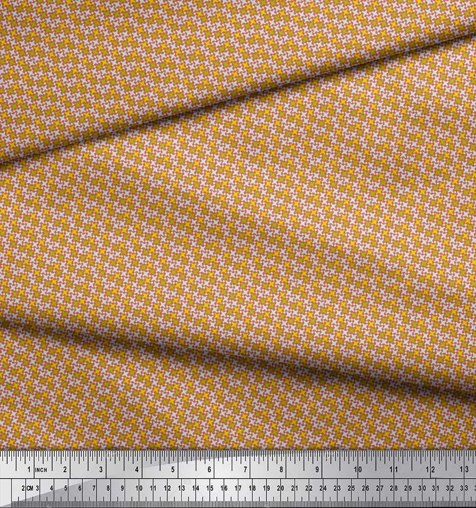 Soimoi Orange Georgette Viscose Fabric by The Yard - 42 Inch Wide Diamond Cross Geometric Print Shirting Material for Dresses, Blouses & DIY Fashion Projects
