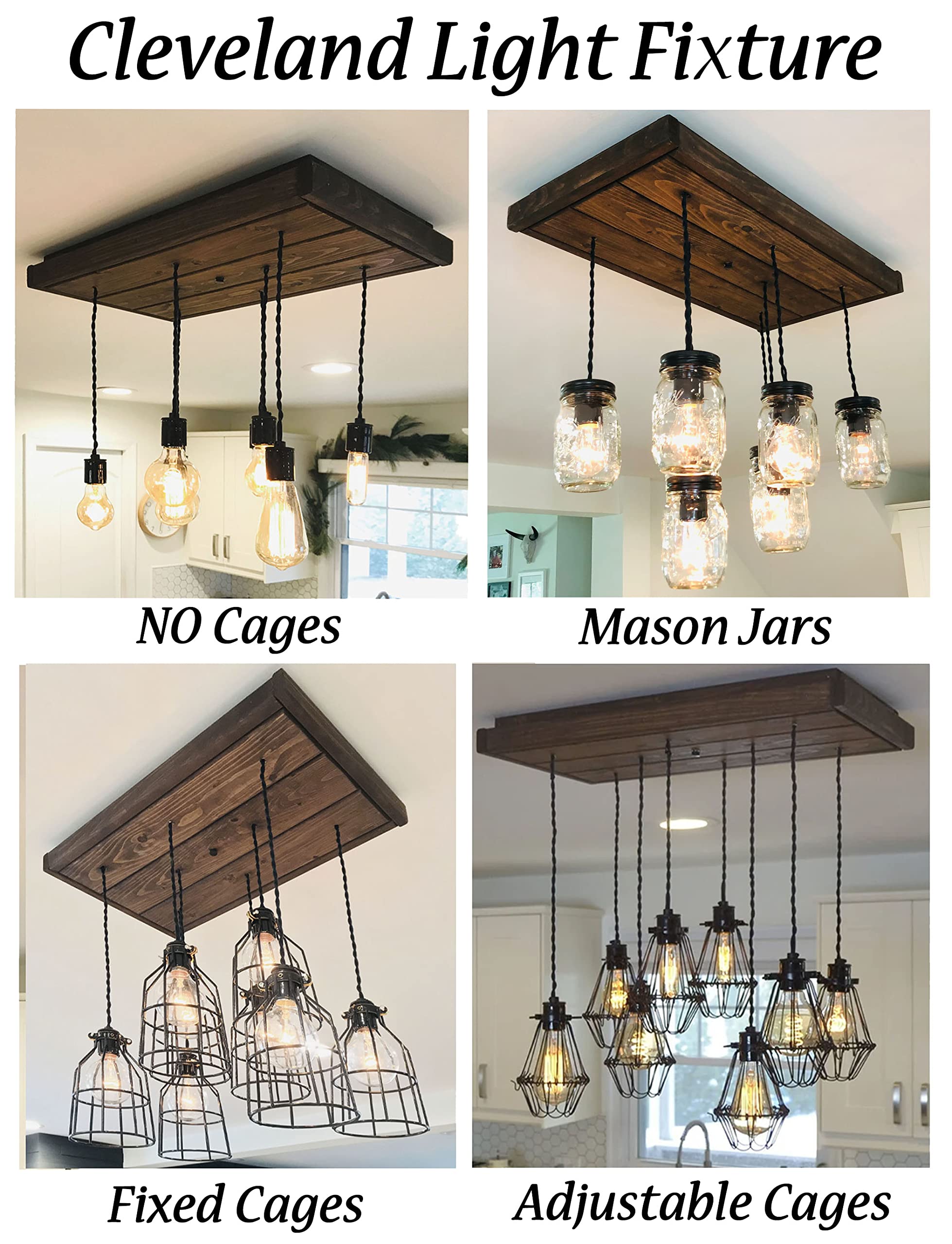 Handmade Cleveland Kitchen Pendant Light - 20 Custom Colors, Cage or Jar Options - Jacobean Finish - USA Made for Modern Farmhouse & Industrial Dining Room Lighting