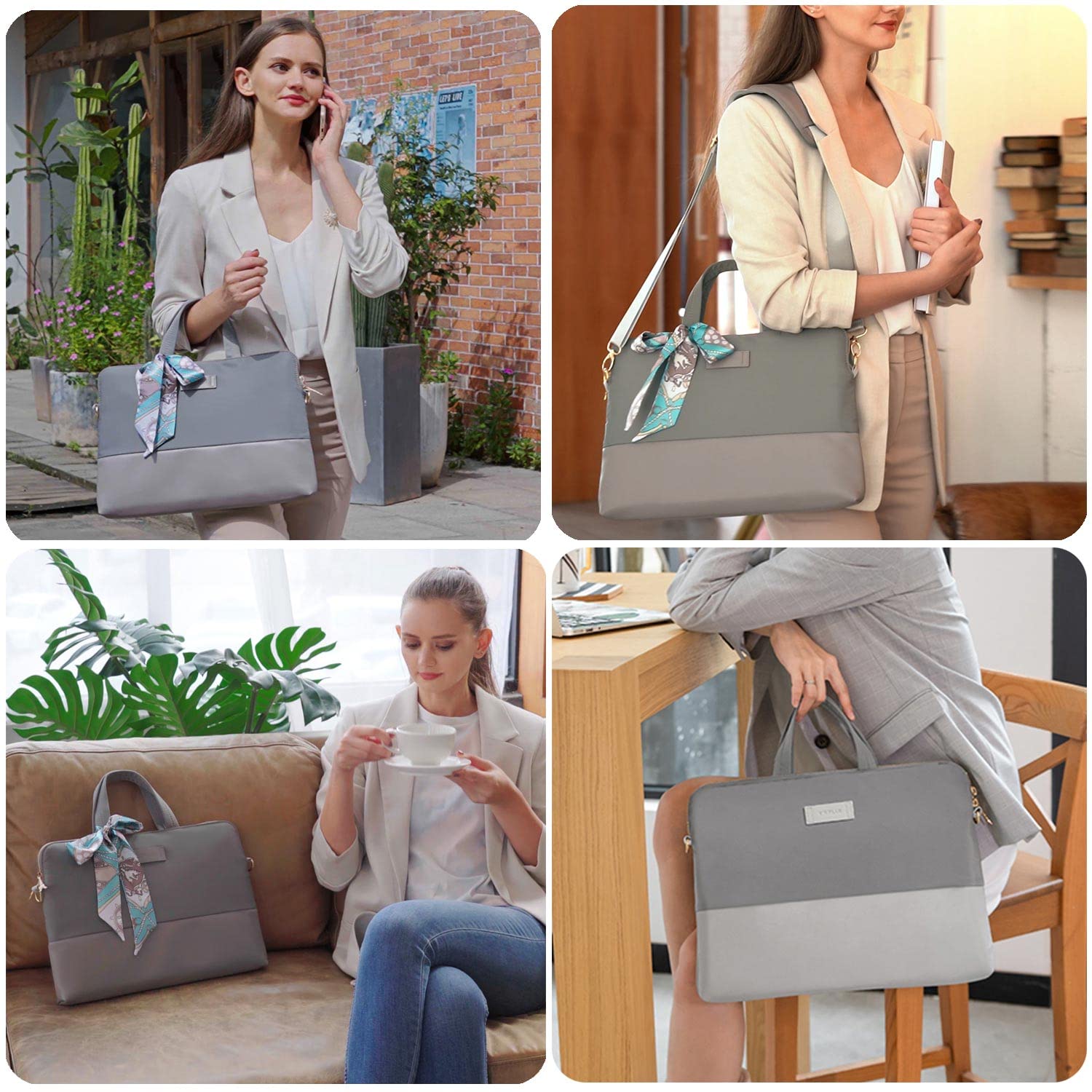 Stylish 15.6 Inch Laptop Bag for Women - Slim Lightweight Computer Case with Shoulder Strap for Work, Travel & School (Grey) | Perfect for Business Professionals, Students & Commuters