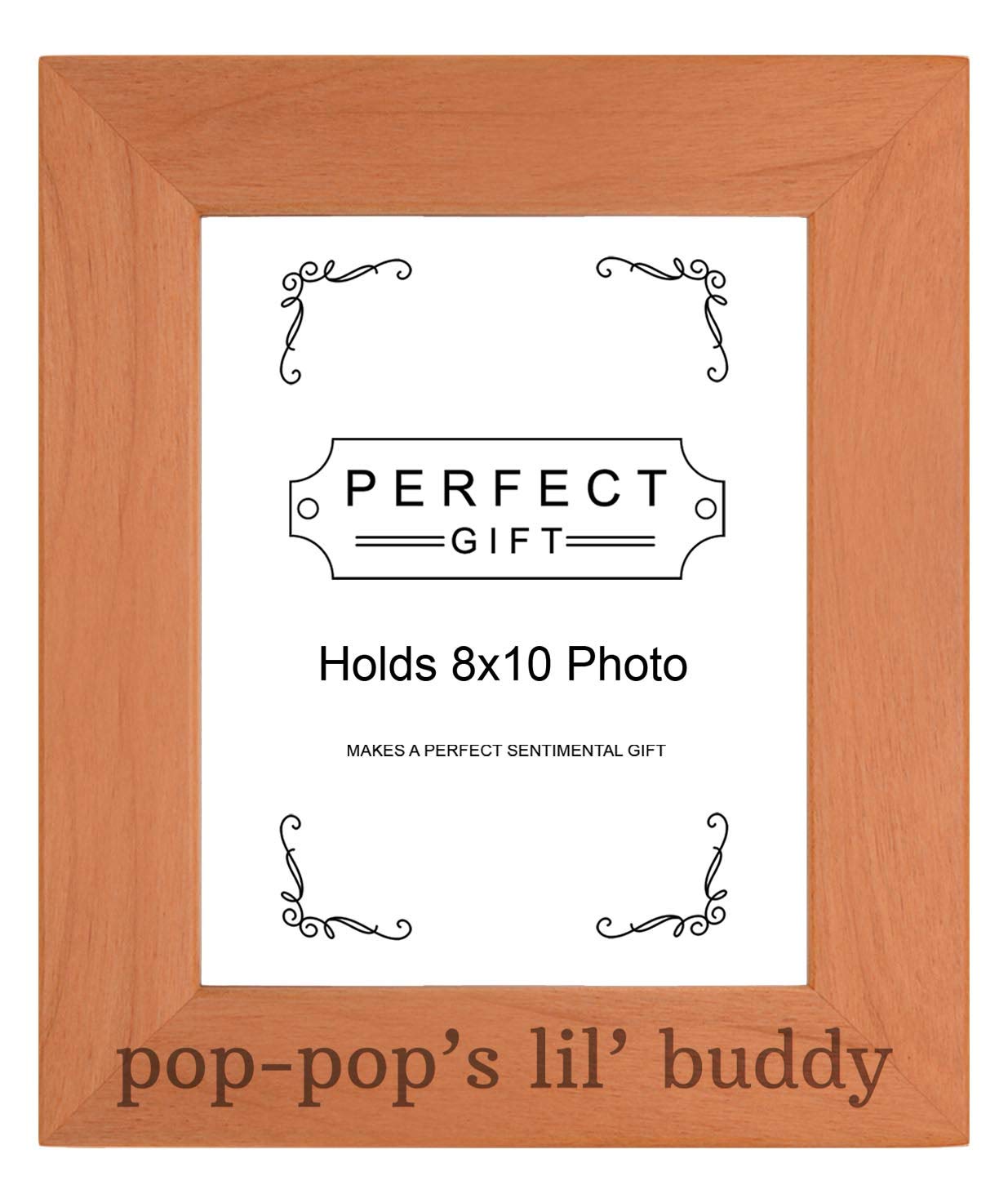 Sentimental Wood Engraved 8x10 Photo Frame - Pop-Pop's Lil' Buddy Portrait Picture Frame for Grandparents, Perfect for Father's Day Gifts & Family Keepsakes