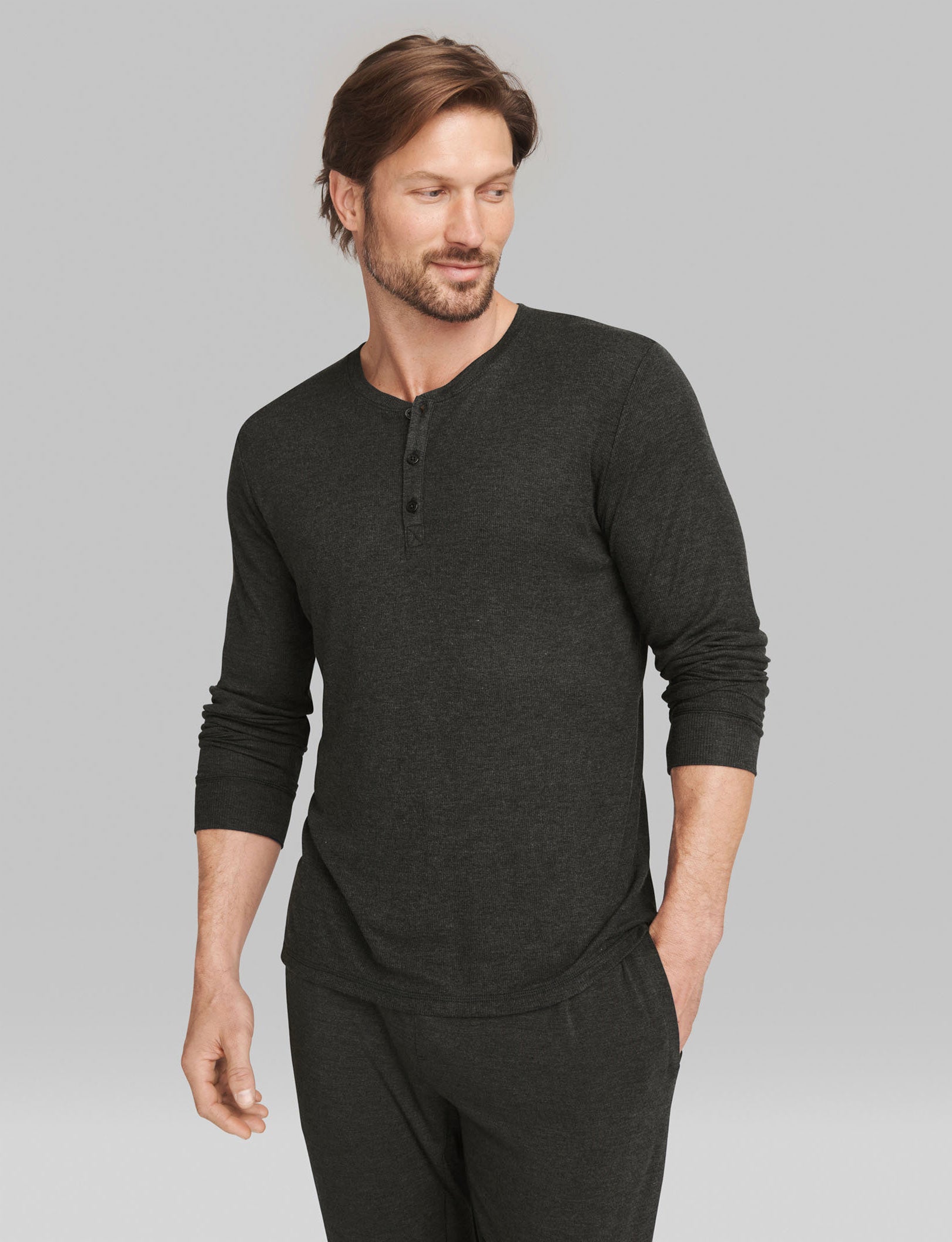Comfortable Men's Lounge Henley Shirt - Soft Cotton Relaxed Fit for Casual Wear, Home Lounging & Weekend Outings