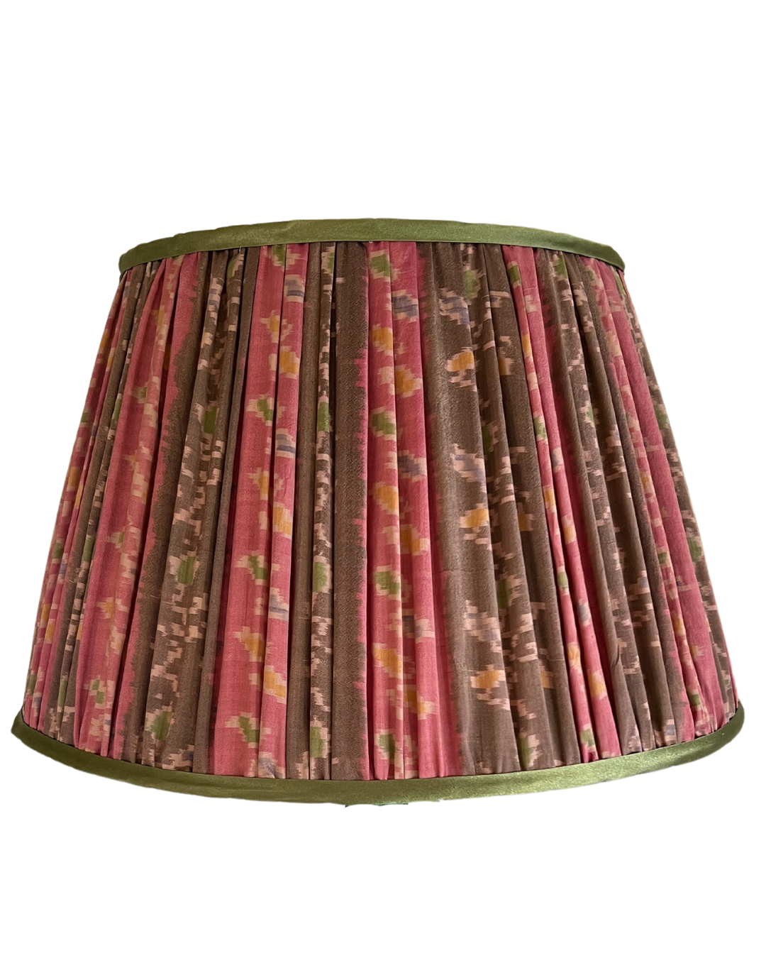 41cm Pink, Brown & Green Silk Sari Lampshade - Elegant Home Decor for Living Room, Bedroom & Boho Style Interior Design