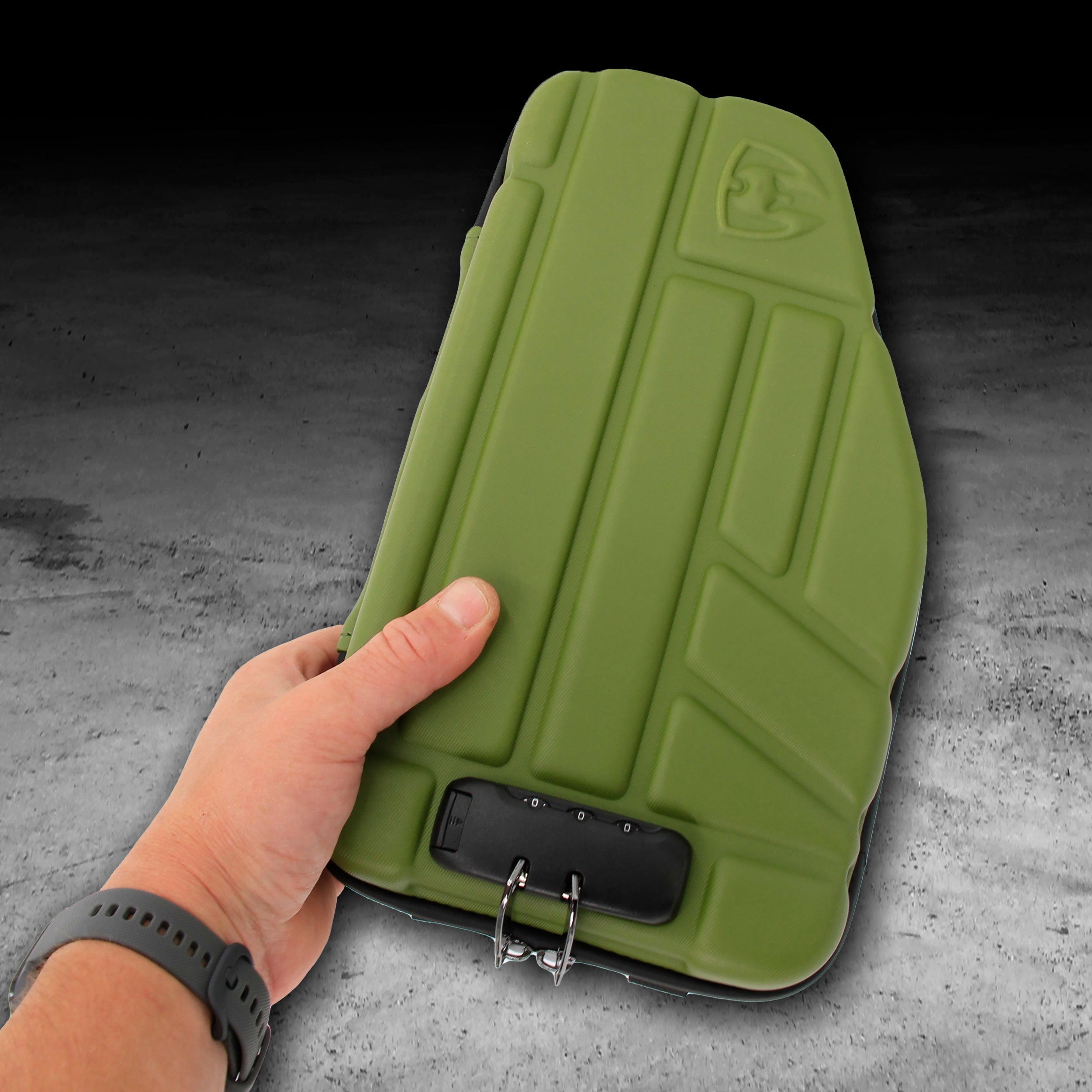 Premium CASEMATIX Locking Pistol Case for Small to Large 9mm Handguns - Secure Storage with Extra Magazine & Attachment Space - Heavy Duty Green Gun Case with Locking Zippers - Perfect for Range, Travel & Home Security