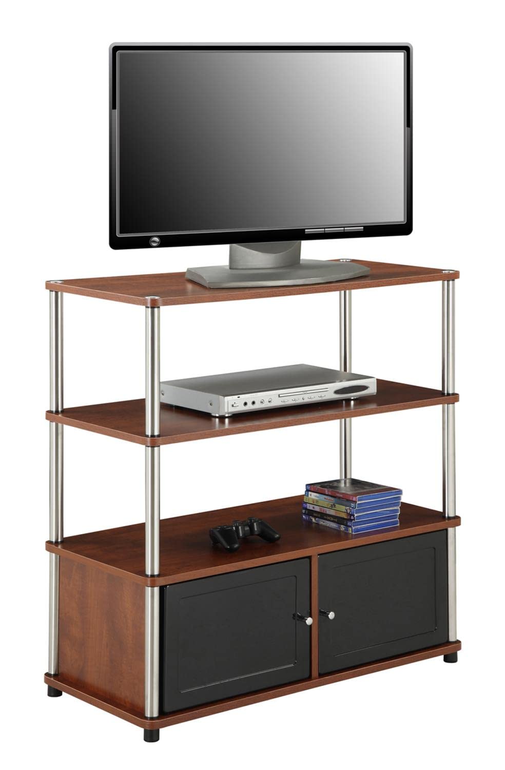 Convenience Concepts Designs2Go Highboy TV Stand with Storage Cabinets & Shelves for 40-Inch TVs - Cherry Finish | Perfect for Living Room, Bedroom & Home Theater Setup