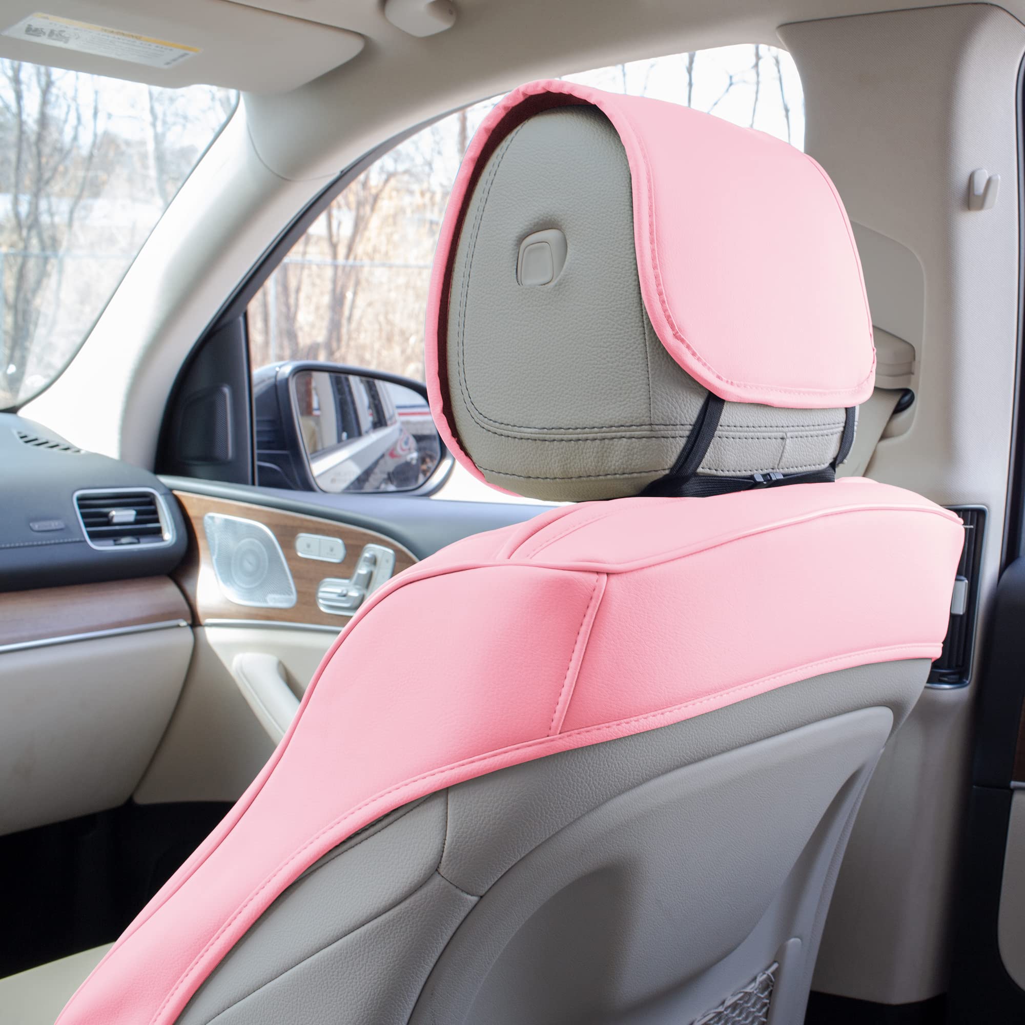 TLH Grande70 Luxe Faux Leather Pink Car Seat Cover Cushion - 2 Pack Waterproof Universal Fit Seat Covers for Cars, Trucks & SUVs | Soft Comfort & Stylish Protection for Daily Commute & Road Trips