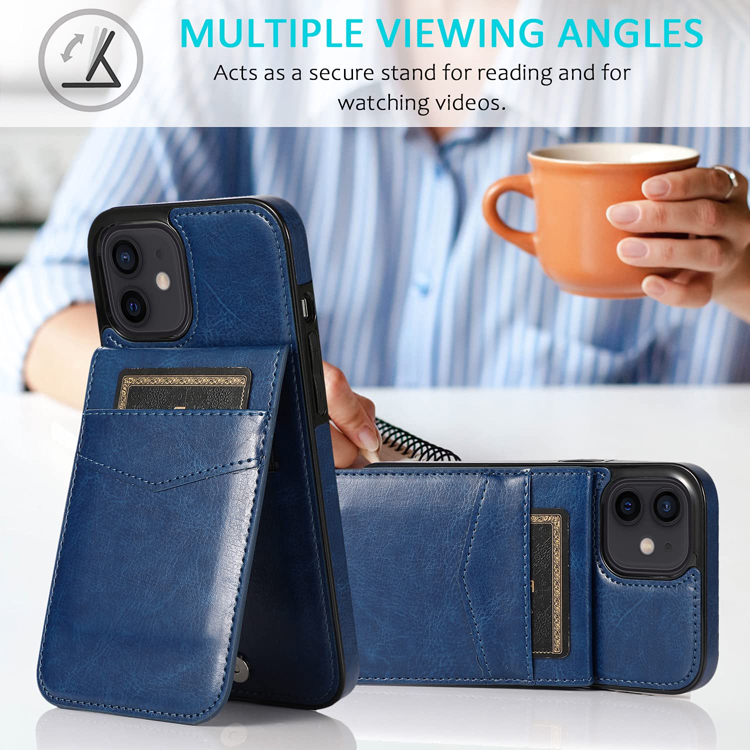Premium iPhone 11 Wallet Case with RFID Blocking Credit Card Slots - PU Leather Protective Phone Cover for iPhone 11 (6.1 Inch) - Stylish Blue Wallet Case for Men & Women - Perfect for Travel, Shopping & Everyday Use