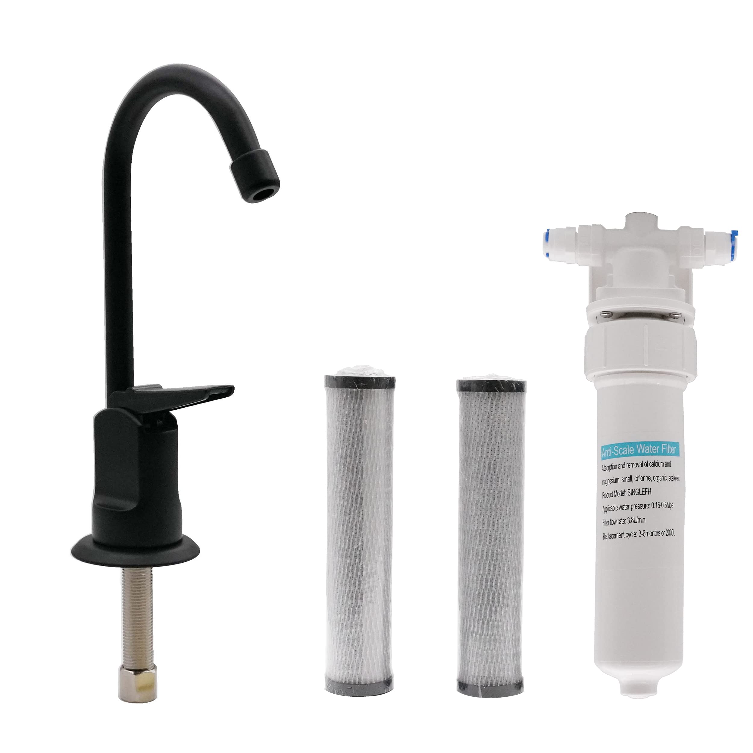 Westbrass C0127-62 6 Inch Touch-Flo Cold Water Dispenser Faucet Kit with Under Sink Filter & 2 Replacement Cartridges - Matte Black - Perfect for Kitchen, Office, or RV Water Filtration System