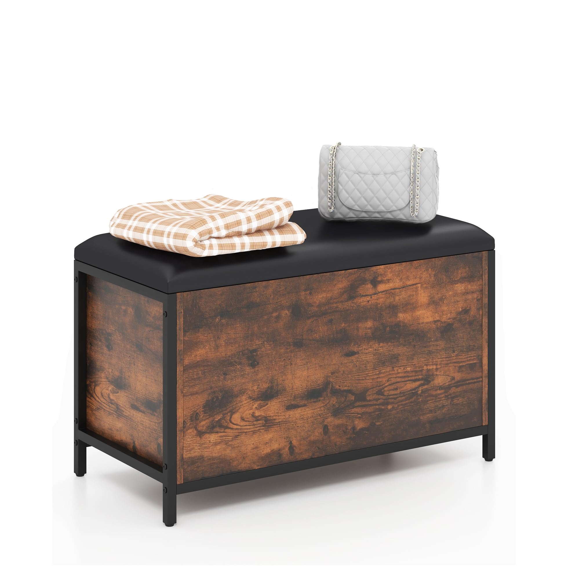 Industrial Style GLACER Entryway Storage Bench with Padded Seat - 32 x 16 x 19.5 Inches - Multi-Functional Storage Chest for Bedroom, Living Room, Hallway - Perfect for Organizing Shoes, Blankets & Home Decor