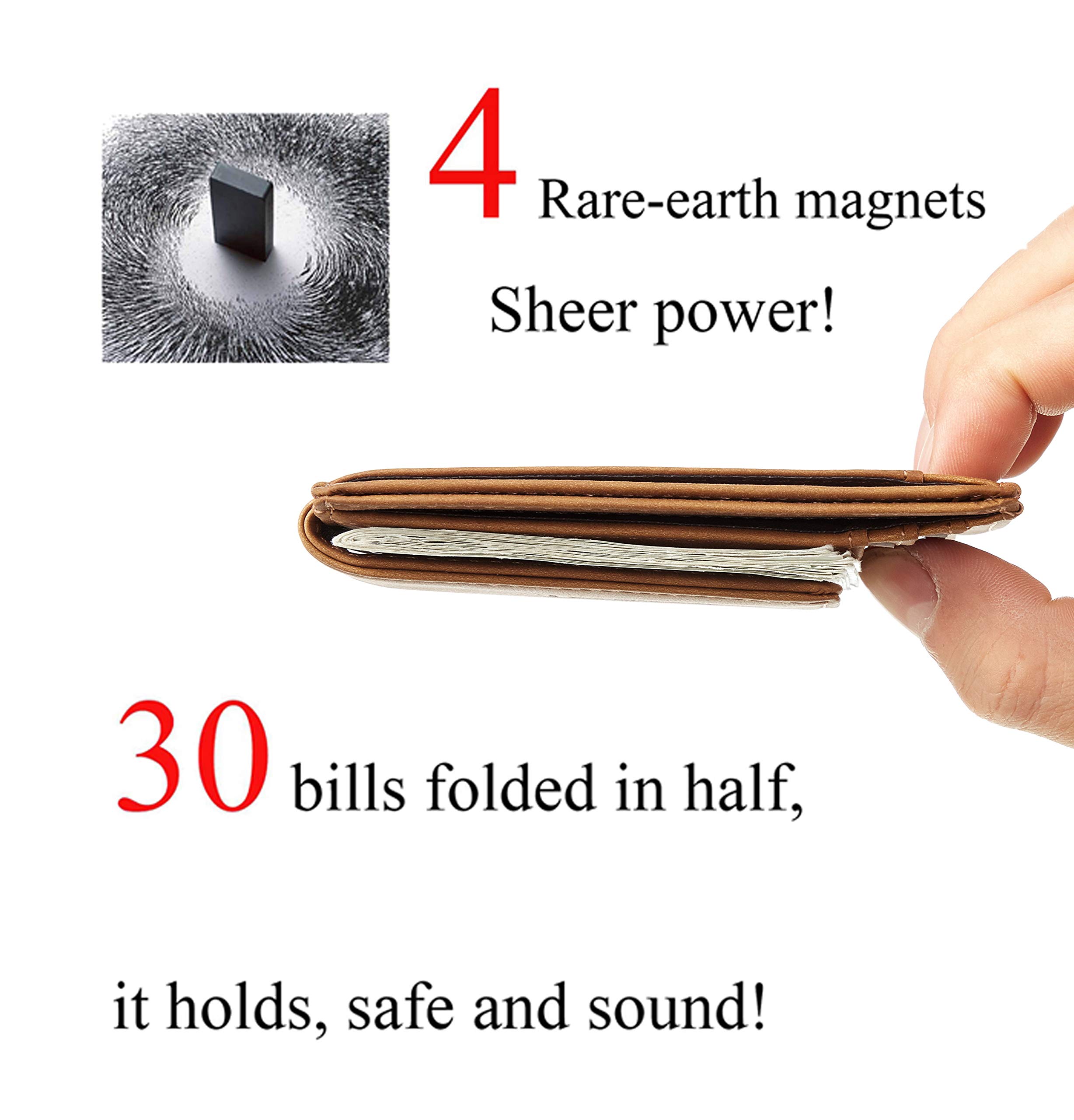 Slim Minimalist Leather Wallet for Men - RFID Blocking Magnetic Money Clip Credit Card Holder - Holds Cash & Cards - Perfect for Travel, Business & Everyday Use