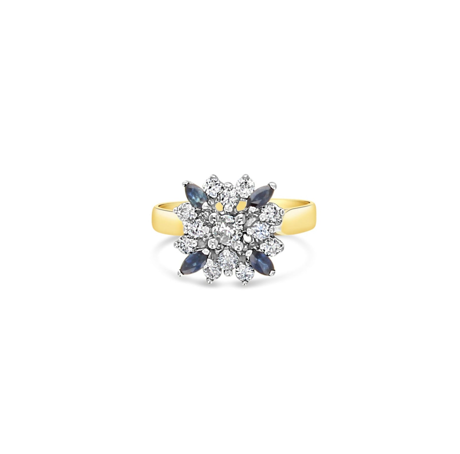 Diamond & Sapphire Flower Ring .75cttw 14K Yellow Gold - Elegant Jewelry for Women, Perfect for Weddings, Anniversaries & Special Occasions