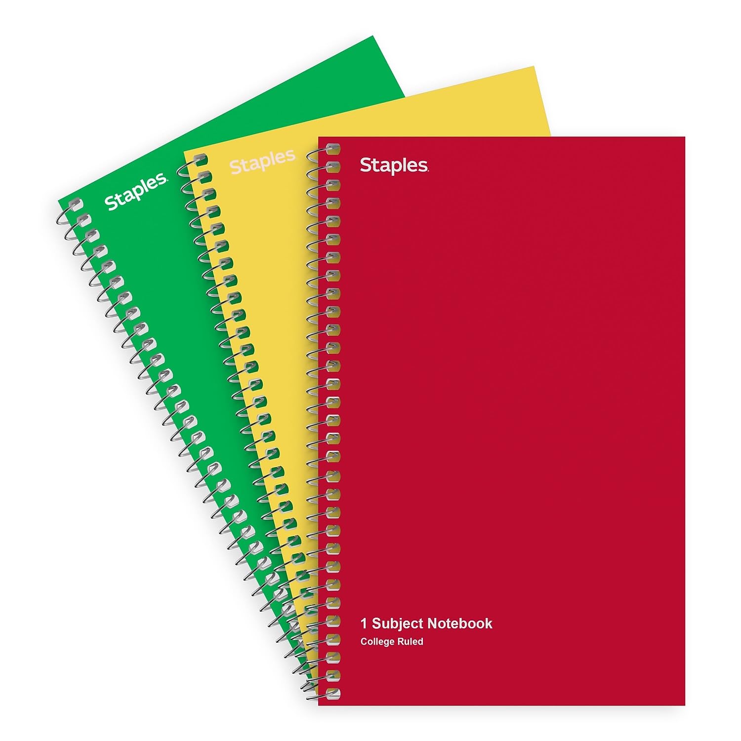 Staples Spiral Notebooks 3-Pack, 5 x 7.75 Inch 1-Subject College Ruled Notebooks, 80 Sheets per Notebook, Assorted Colors - Perfect for School, Office & Note Taking