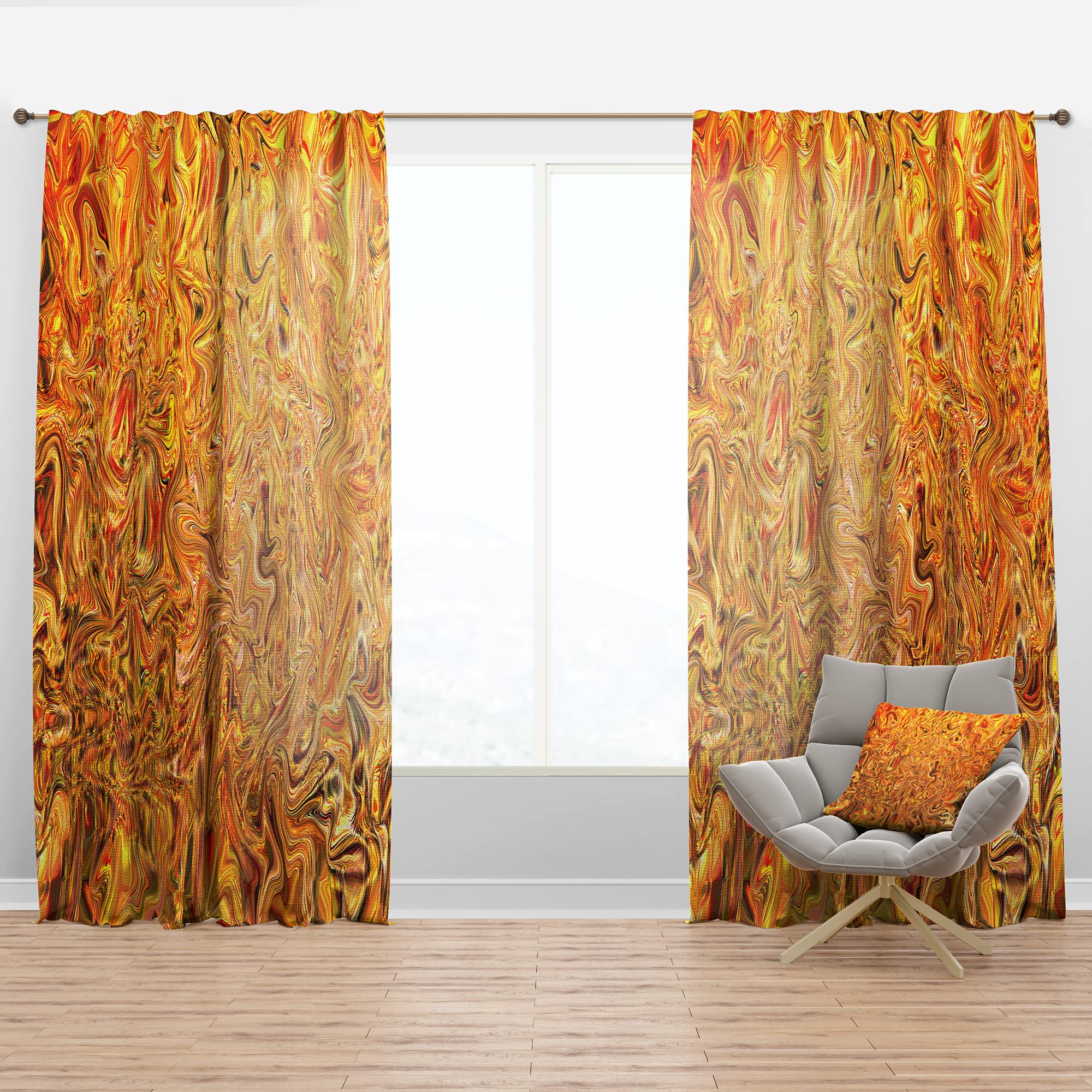 DesignQ Textured Flowing Yellow Thermal Insulated Curtains - Single Panel 52x108 - Elegant Window Treatments for Bedroom & Living Room - Perfect for Light Control & Energy Efficiency