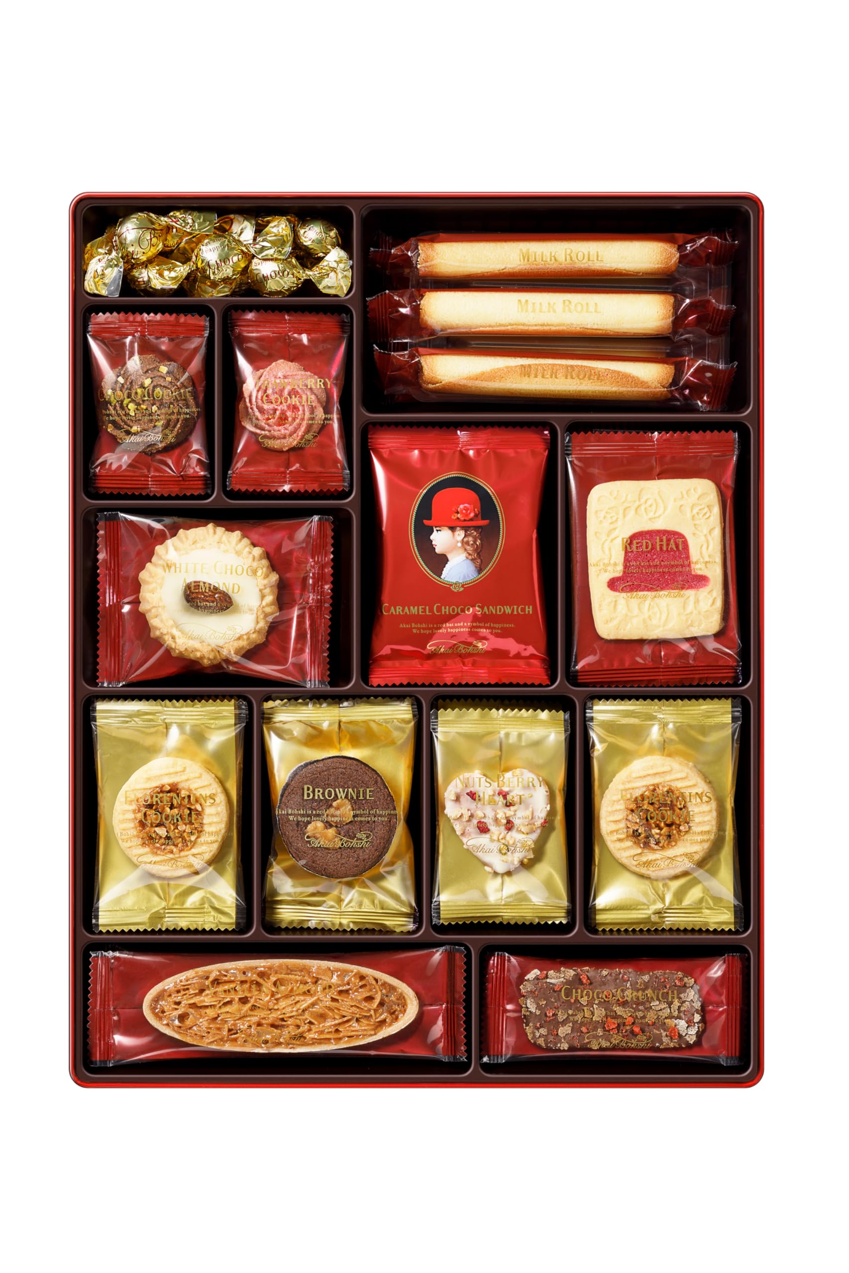 Premium Akai Bohshi Red Hat Red Box Cookie Assortment - 12 Delicious Japanese Cookie Varieties (13.7 oz) | Perfect for Gifts, Tea Time & Asian Snack Lovers