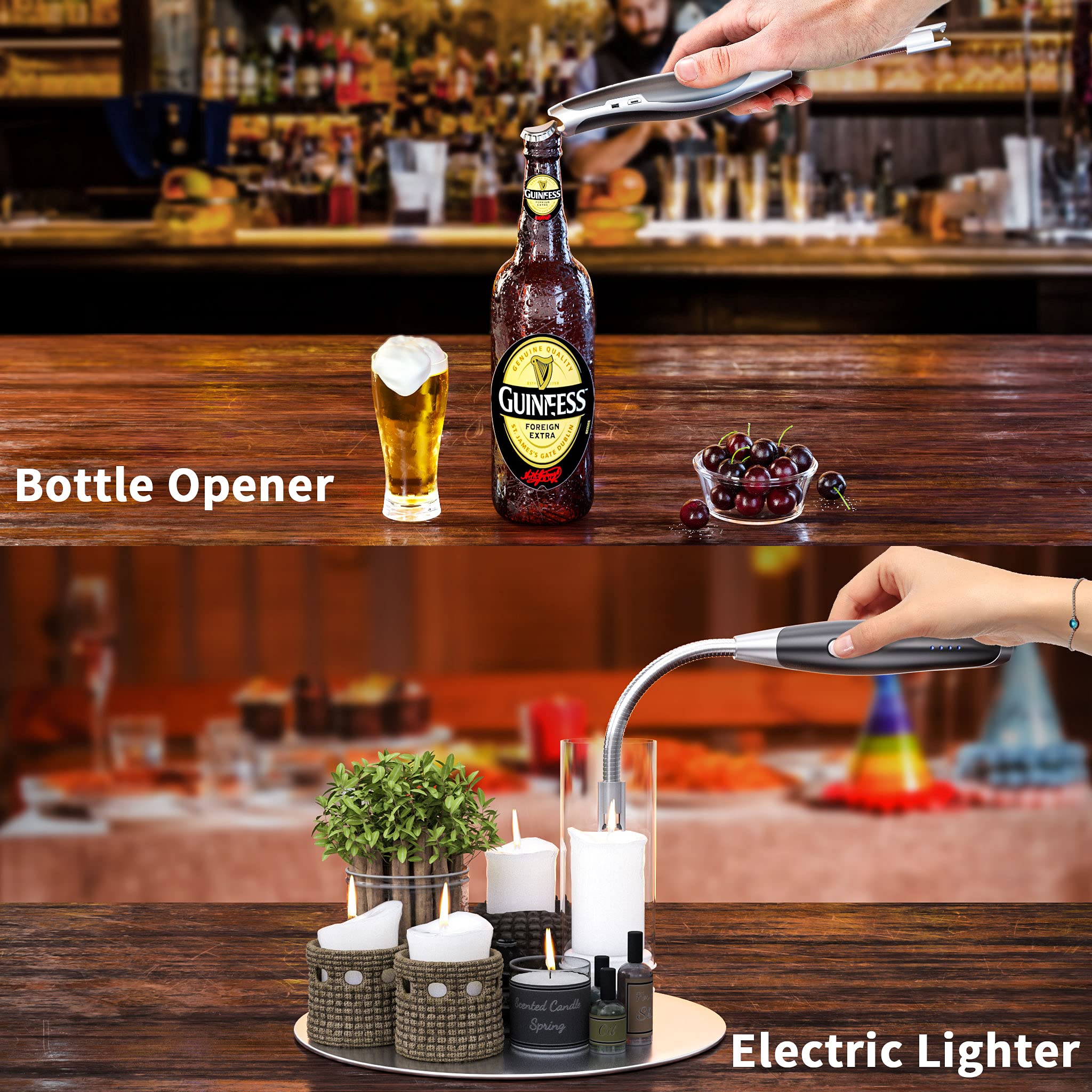 Rechargeable USB Plasma Arc Candle Lighter with LED Flashlight & Battery Display - Electric Long Neck Lighter for Candles, Camping, BBQ, Fireplace & Home Use
