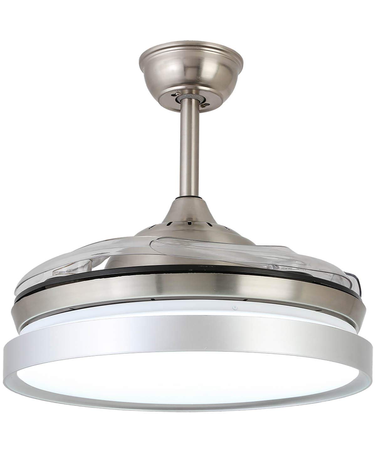 XM 42 Inch Retractable Ceiling Fan with LED Light & Remote Control - Invisible Blades, 3 Color Changing Lights for Bedroom & Living Room | Modern Chandelier Style, Quiet Operation for Home & Office