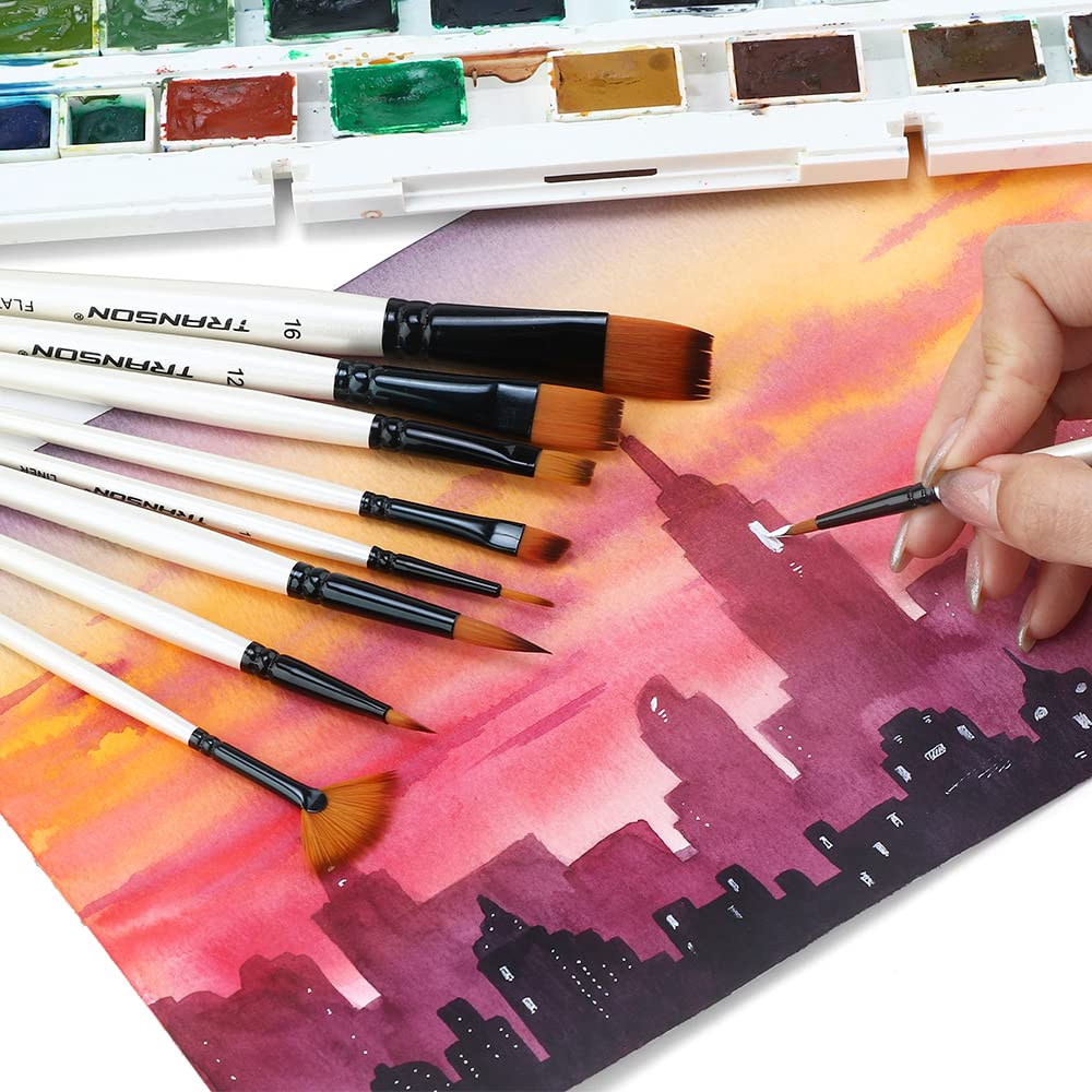 Transon 10-Piece Professional Paint Brush Set with Paint Spatula & Storage Case - Perfect for Acrylic, Oil, Watercolor Painting & DIY Art Projects