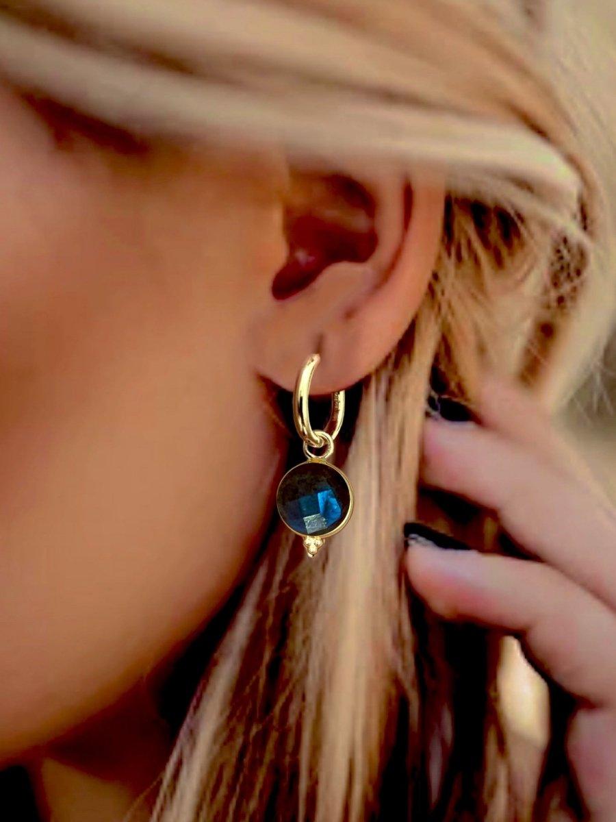 Laihas Free Spirit Gold Labradorite Hoop Earrings for Women - Elegant Gemstone Jewelry for Everyday Wear & Special Occasions