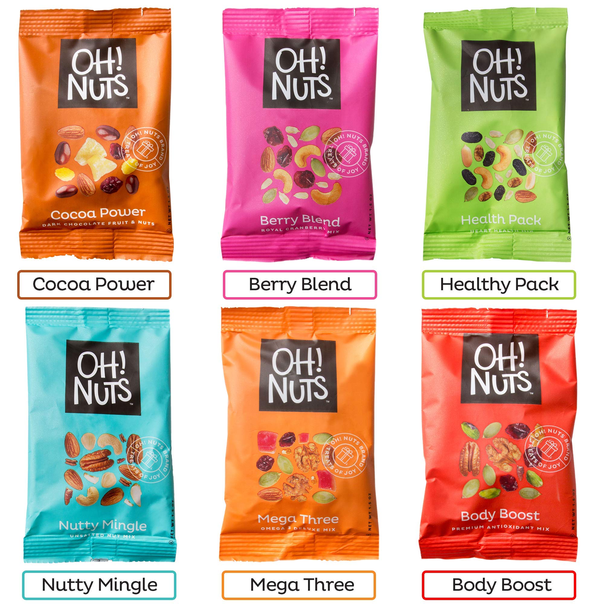 Healthy Trail Mix Snack Packs - 12 Individual 1.5oz Nut & Dried Fruit Variety Packs | Bulk Mixed Nuts for School, Office & Travel | On-the-Go Energy Snacks by Oh Nuts | Perfect for Hiking, Workouts & Lunchboxes