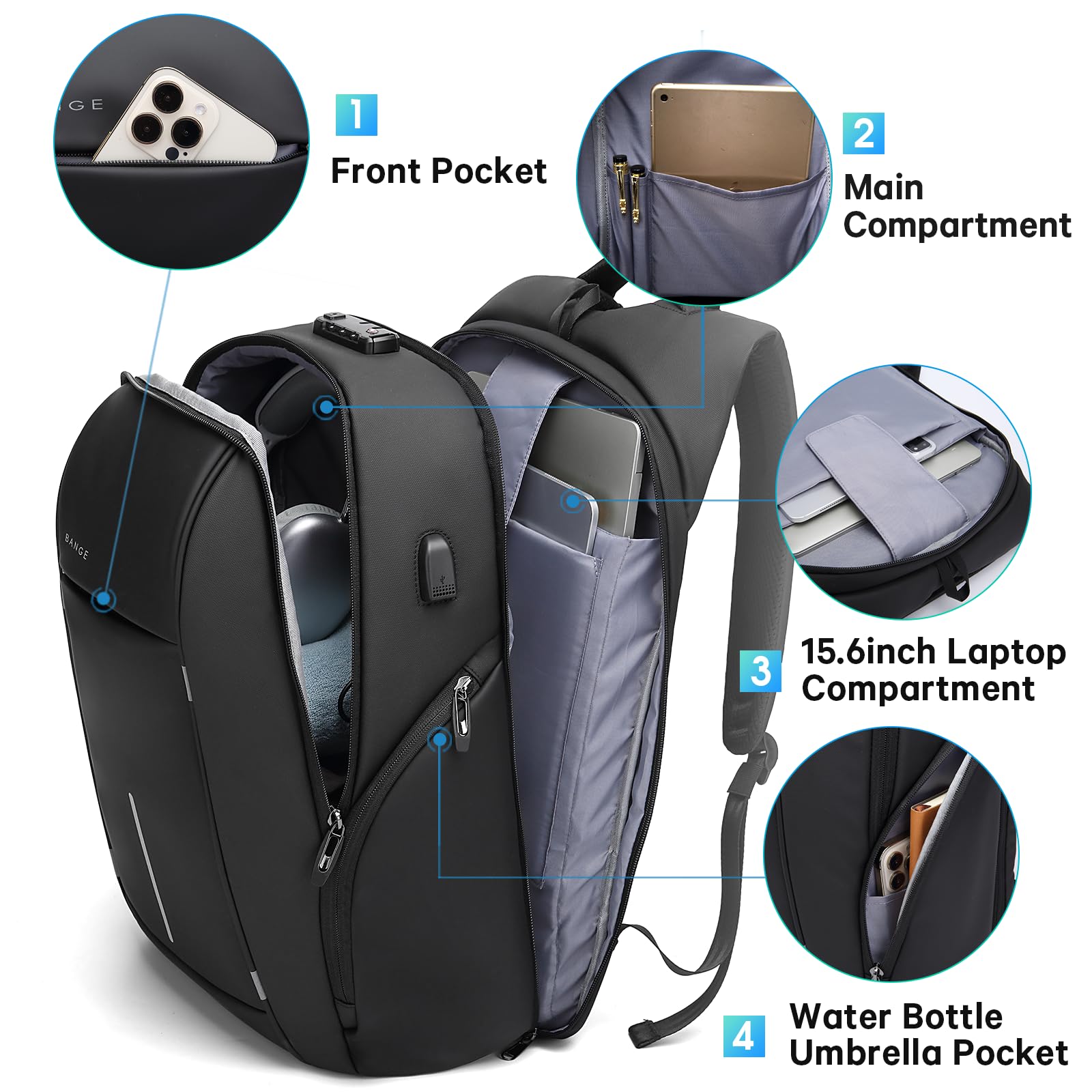 BANGE Lightweight Travel Backpack for Men & Women - 15.6 Inch Laptop Backpack, Durable Work Backpack for Business, College, Commuting & Outdoor Adventures