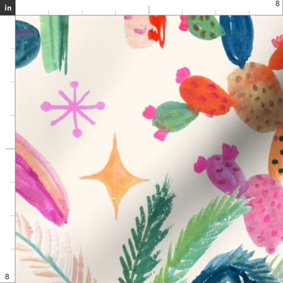 Palm Springs Retro Tropical Cactus Print Organic Cotton Sateen Fabric - Fat Quarter for Sewing, Quilting, Apparel & Home Decor - Perfect for Boho Chic Dresses, Throw Pillows & DIY Craft Projects