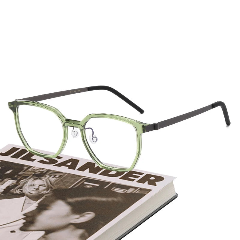 Stylish Unisex Black Titanium Square Eyeglasses D1055 - Lightweight & Durable for Work, Reading & Fashion