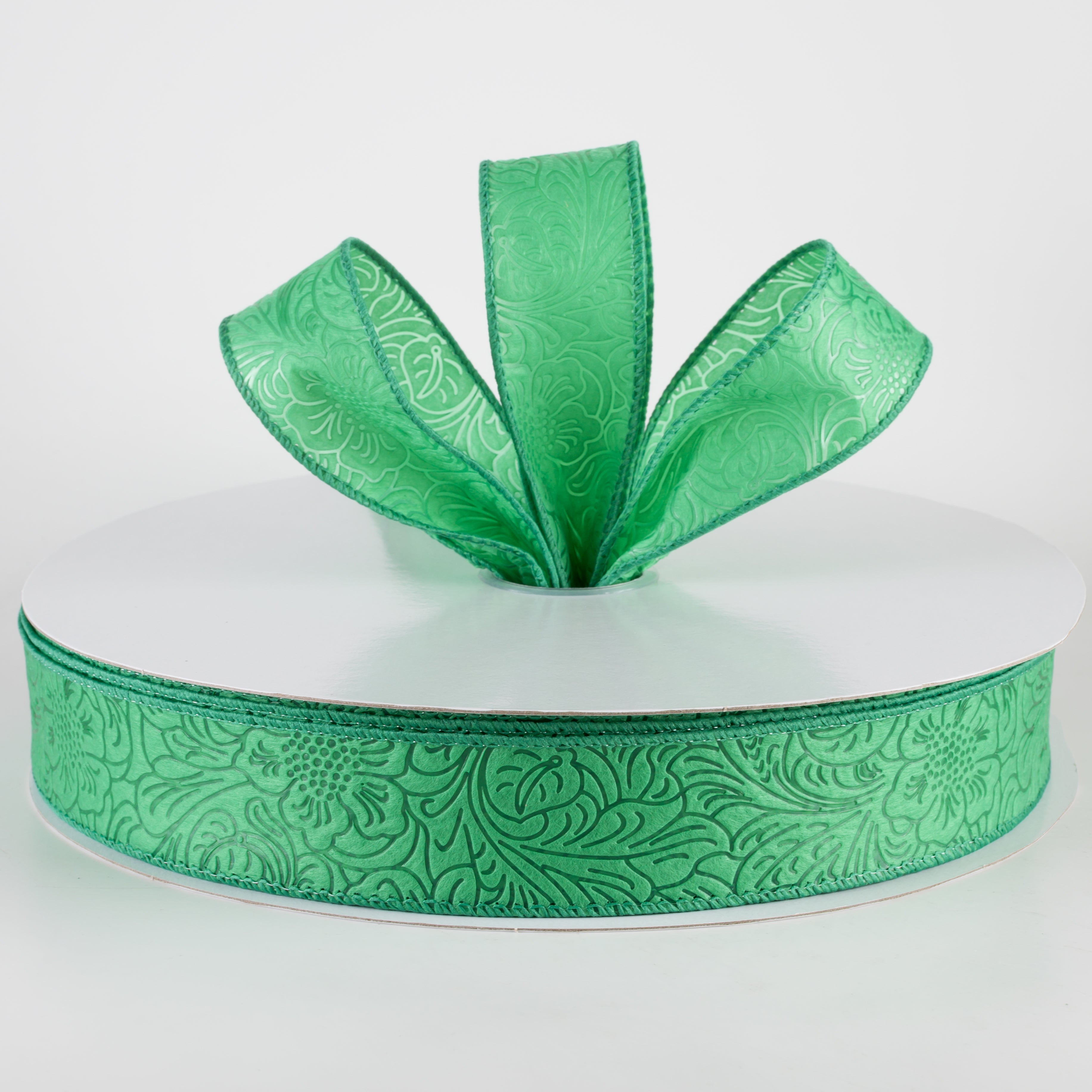 1.5 Inch Embossed Floral Breeze Ribbon - Emerald Green (50 Yards) | Perfect for Gift Wrapping, DIY Crafts, Wedding Decorations & Hair Accessories